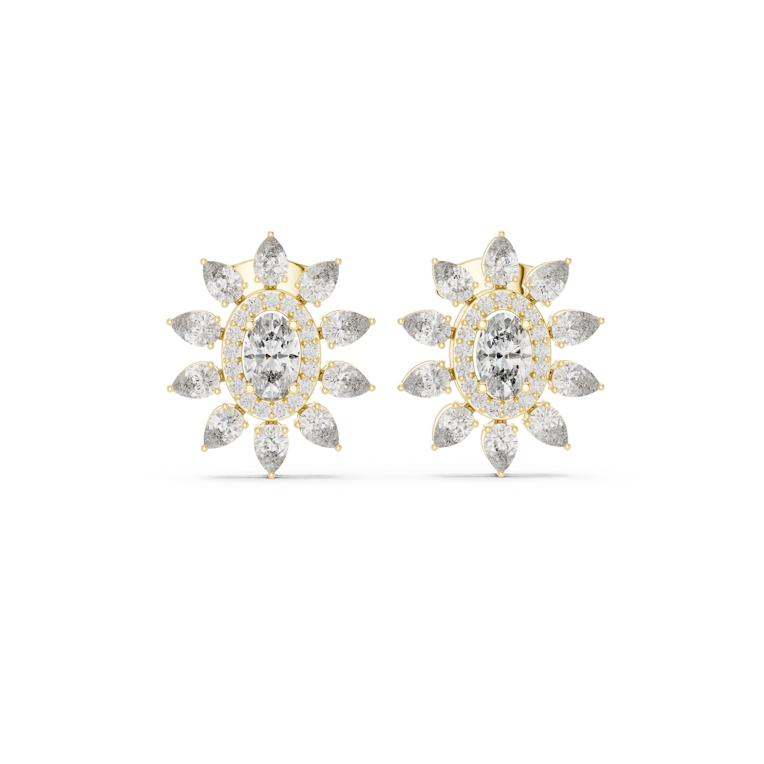 Radiant Floating Halo Diamond Stud Earrings in Yellow Gold - VYKA Diamonds