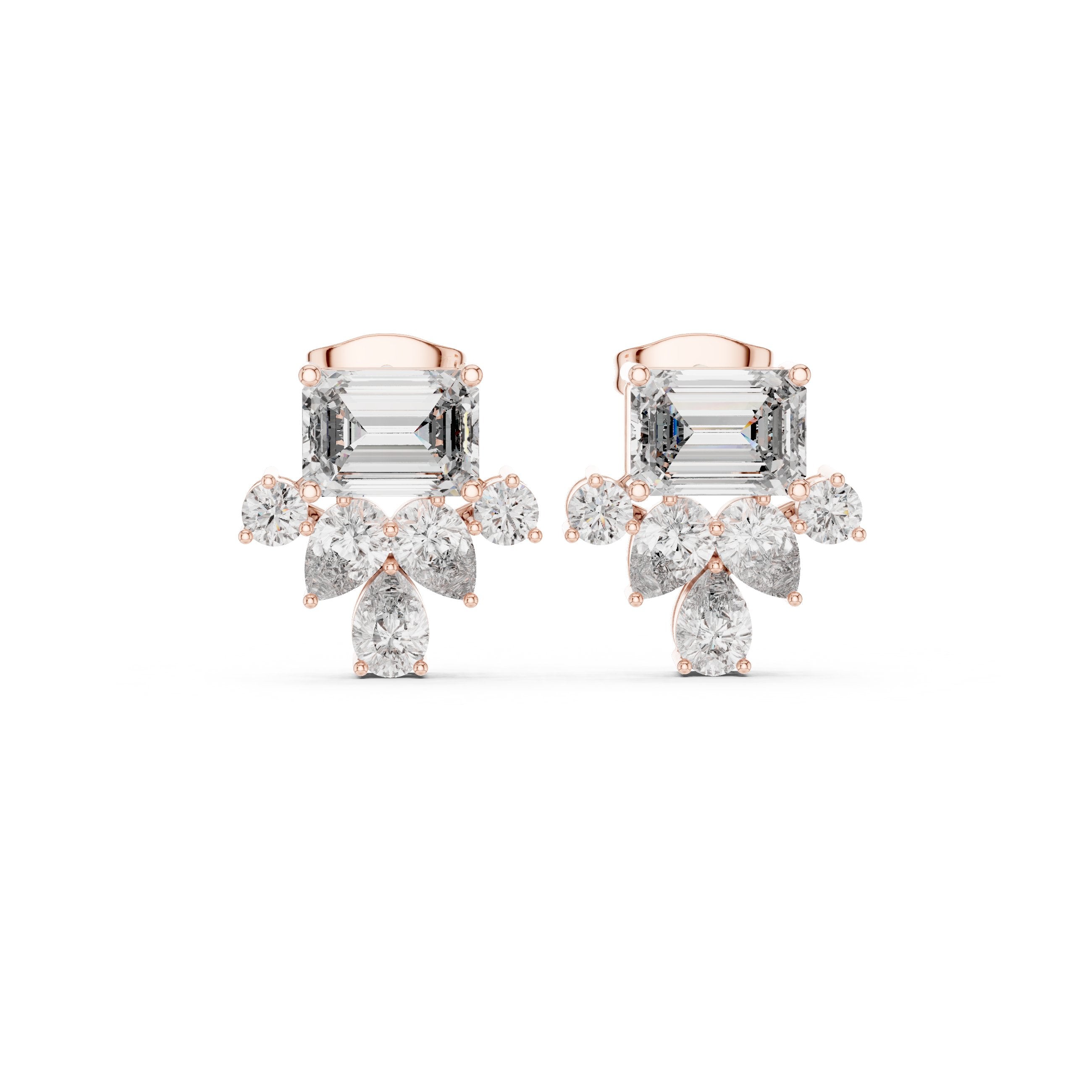 Cushion Crown Halo Diamond Stud Earrings in Rose Gold - VYKA Diamonds