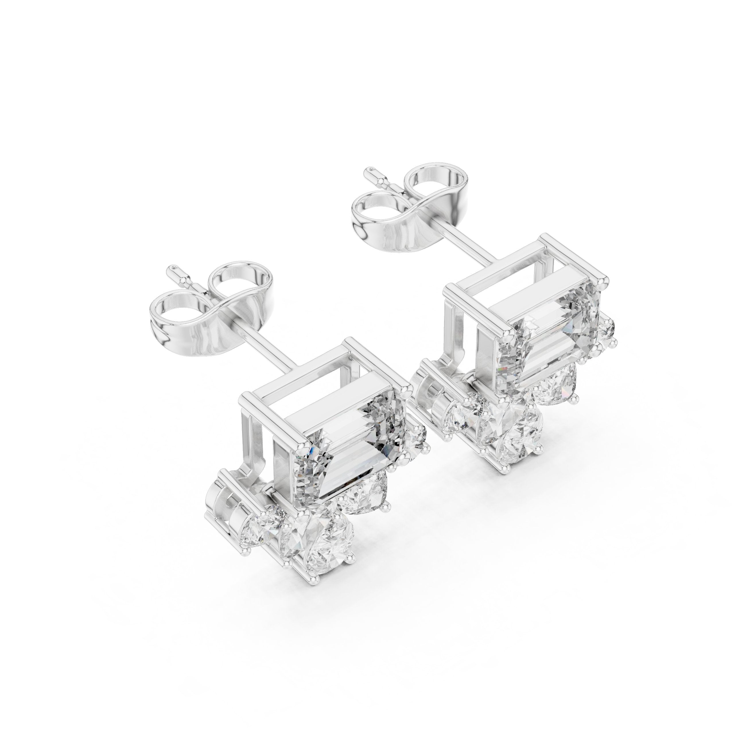 Cushion Crown Halo Diamond Stud Earrings in White Gold - VYKA Diamonds