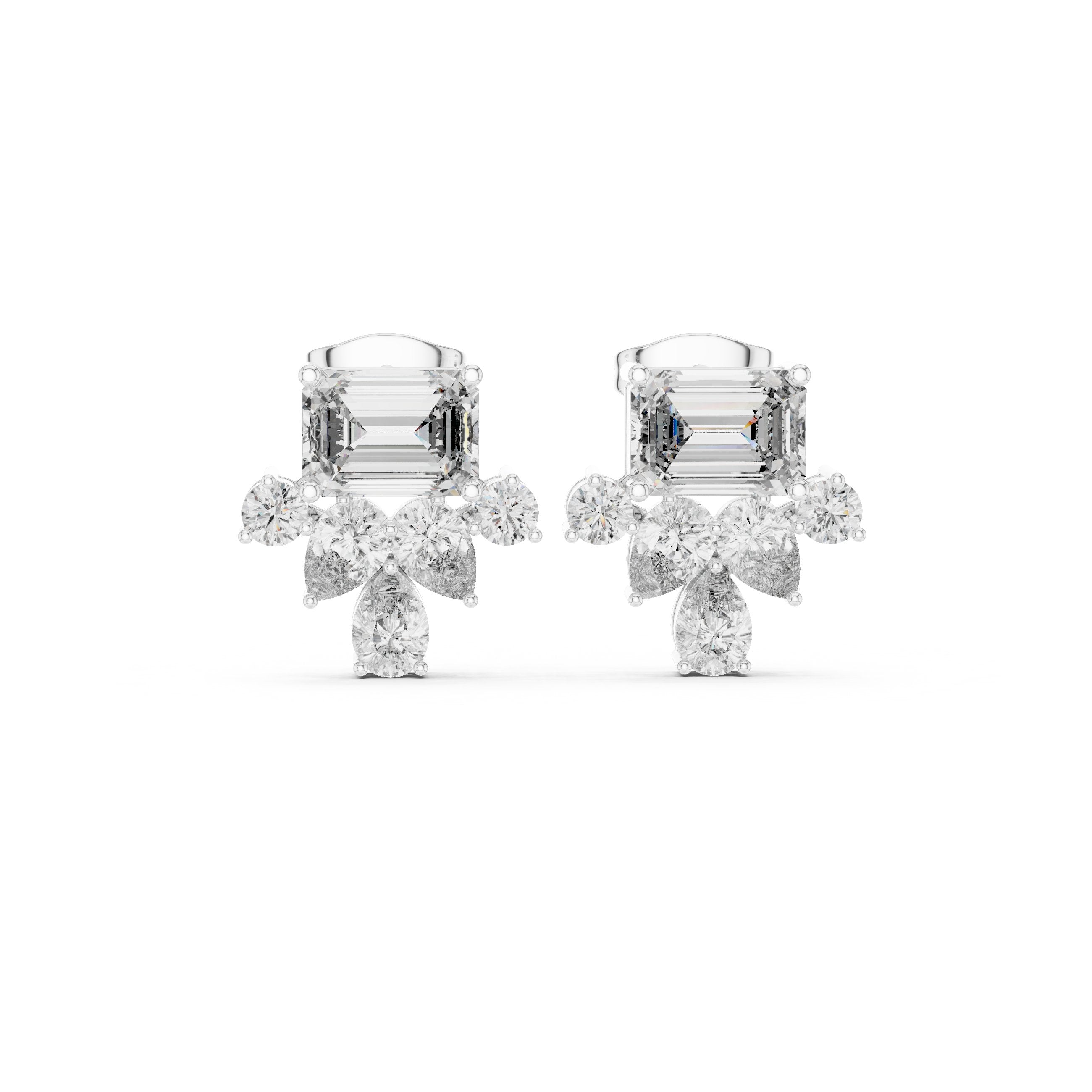 Cushion Crown Halo Diamond Stud Earrings in White Gold - VYKA Diamonds