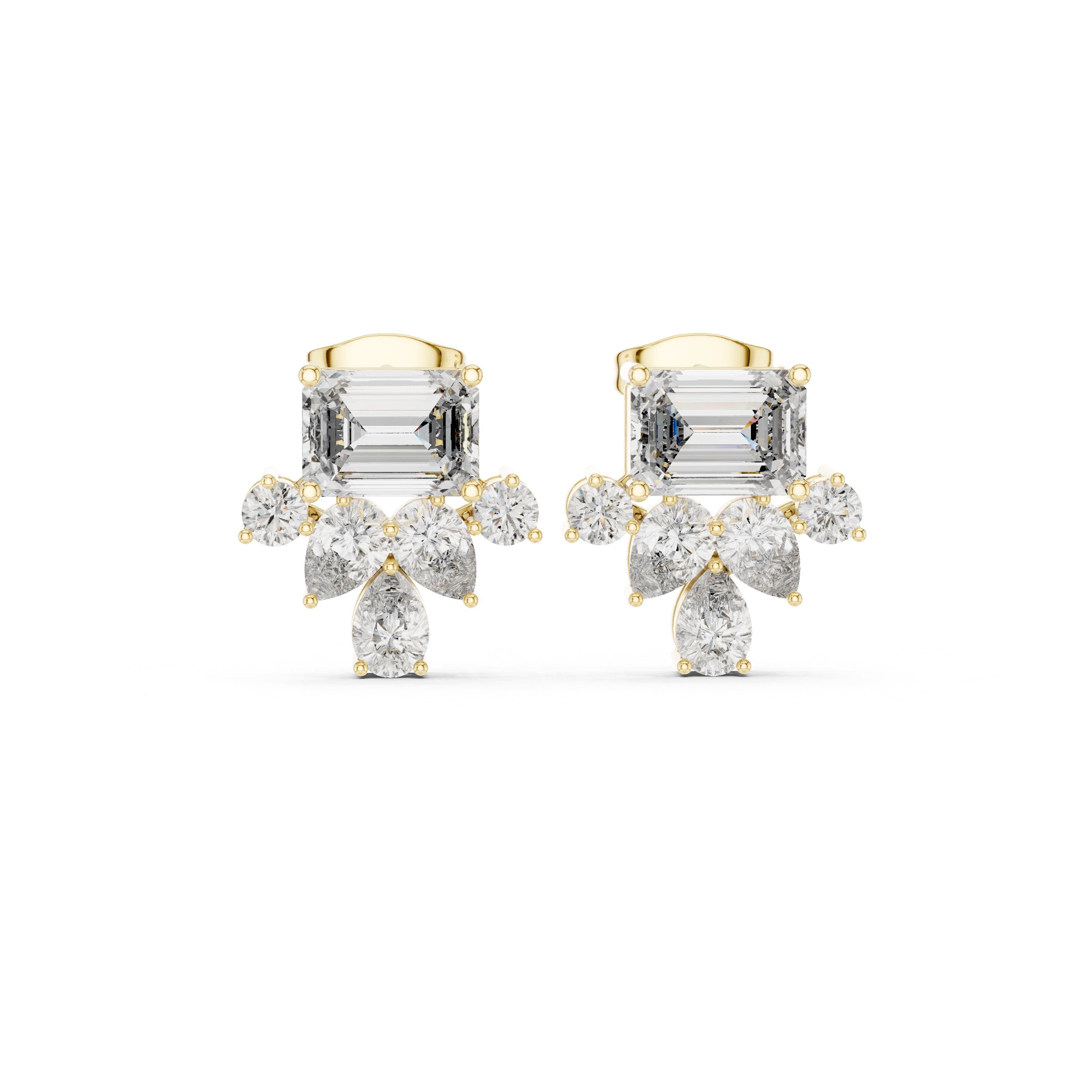 Cushion Crown Halo Diamond Stud Earrings in Yellow Gold - VYKA Diamonds