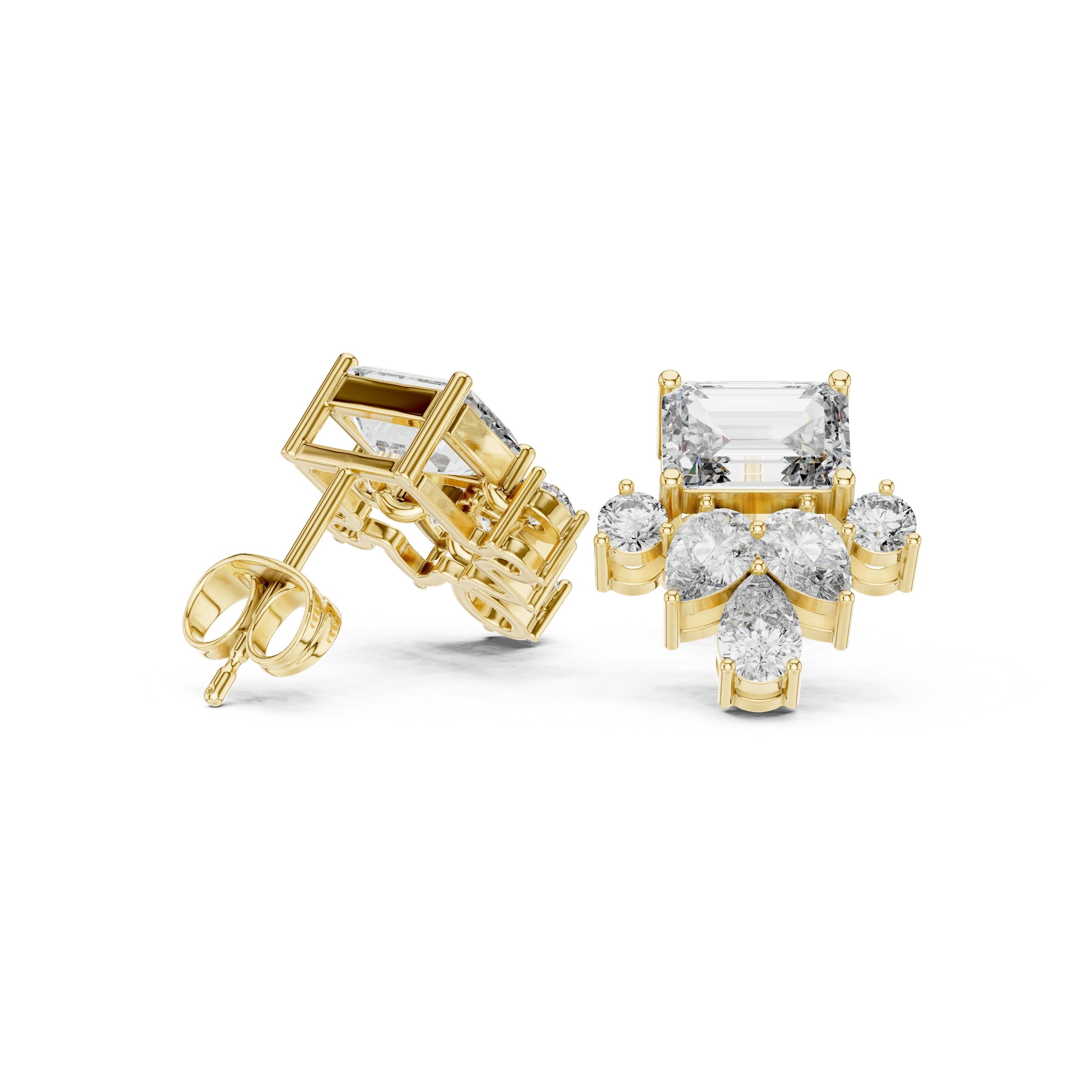 Cushion Crown Halo Diamond Stud Earrings in Yellow Gold - VYKA Diamonds