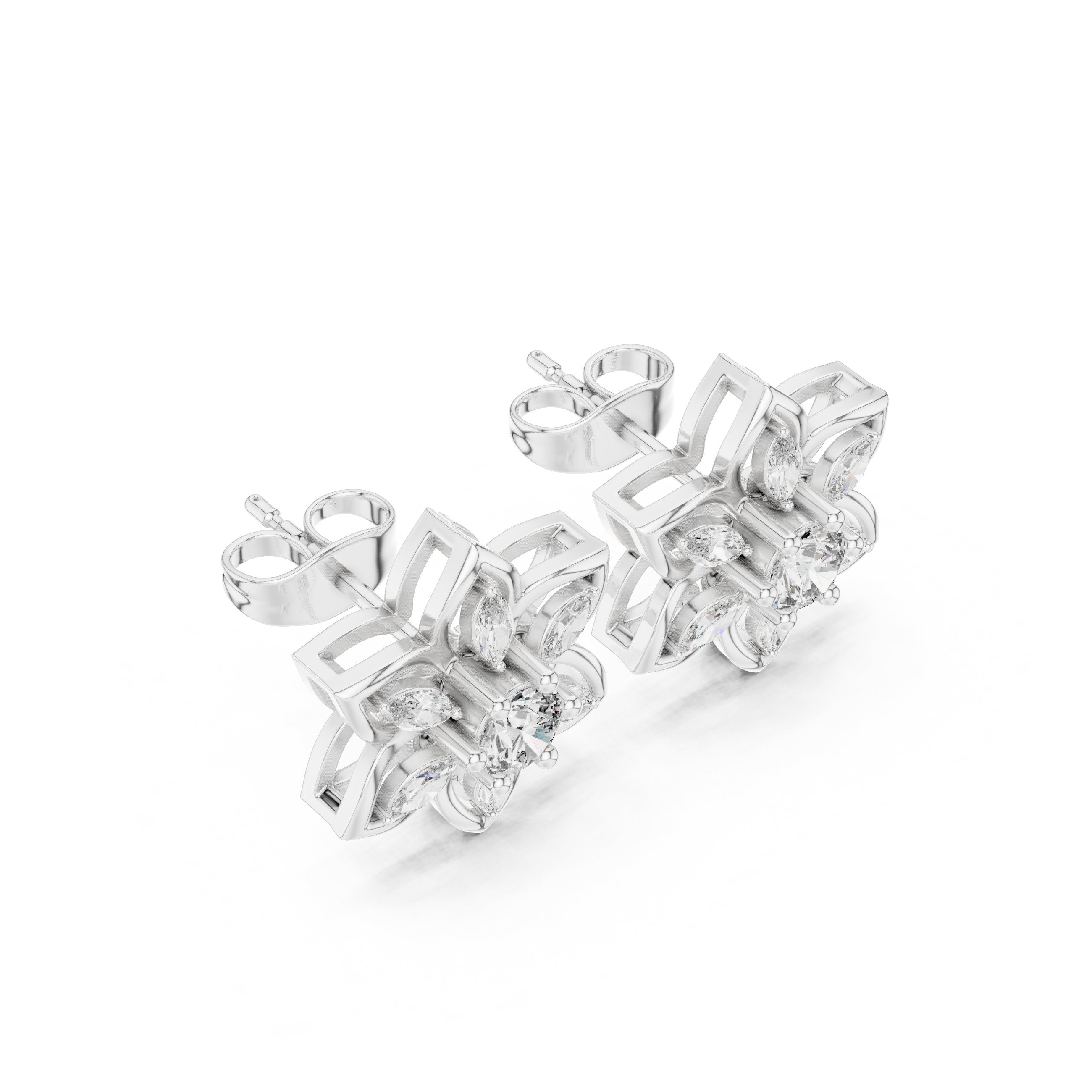 Radiant Crown Halo Diamond Stud Earrings in White Gold - VYKA Diamonds