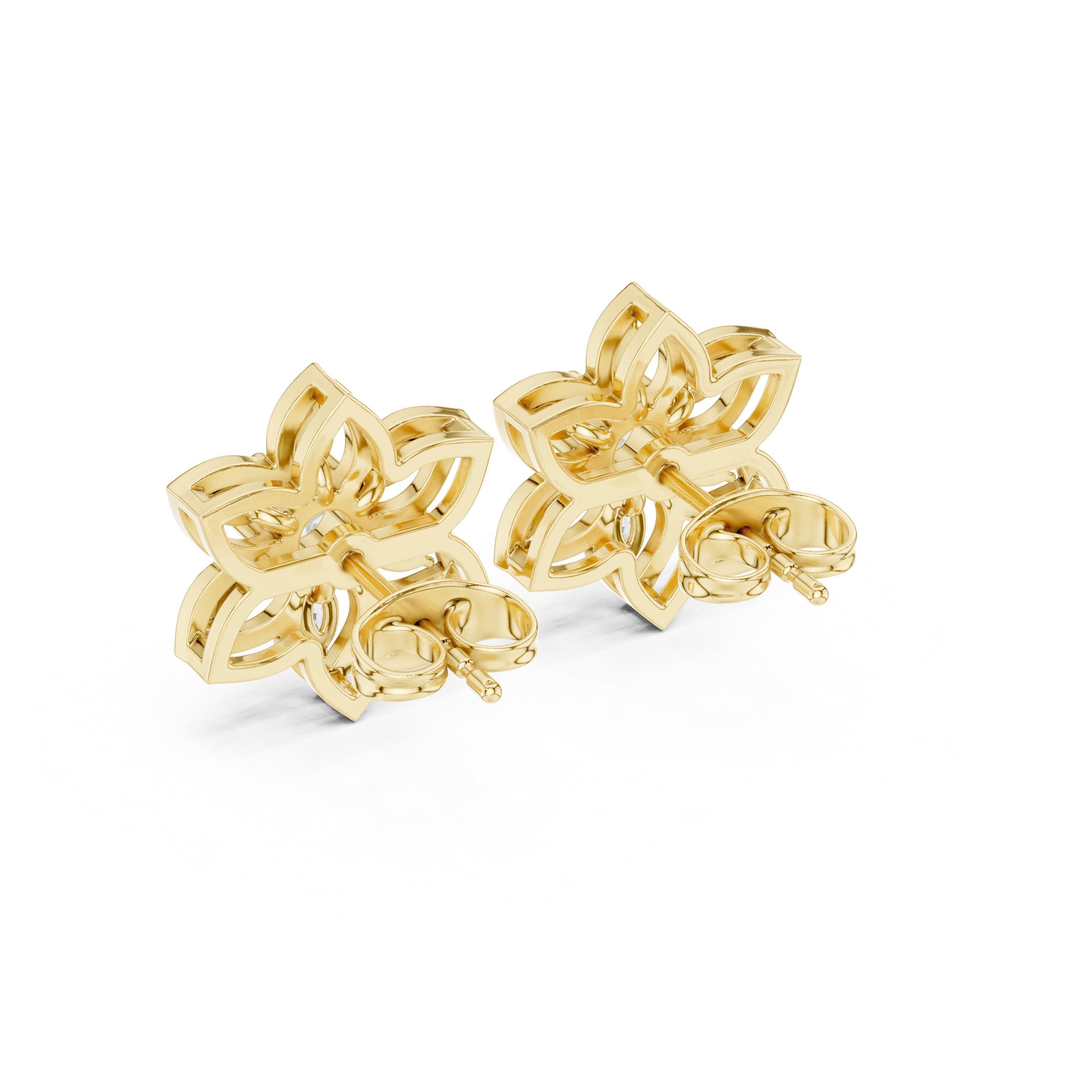 Radiant Crown Halo Diamond Stud Earrings in Yellow Gold - VYKA Diamonds