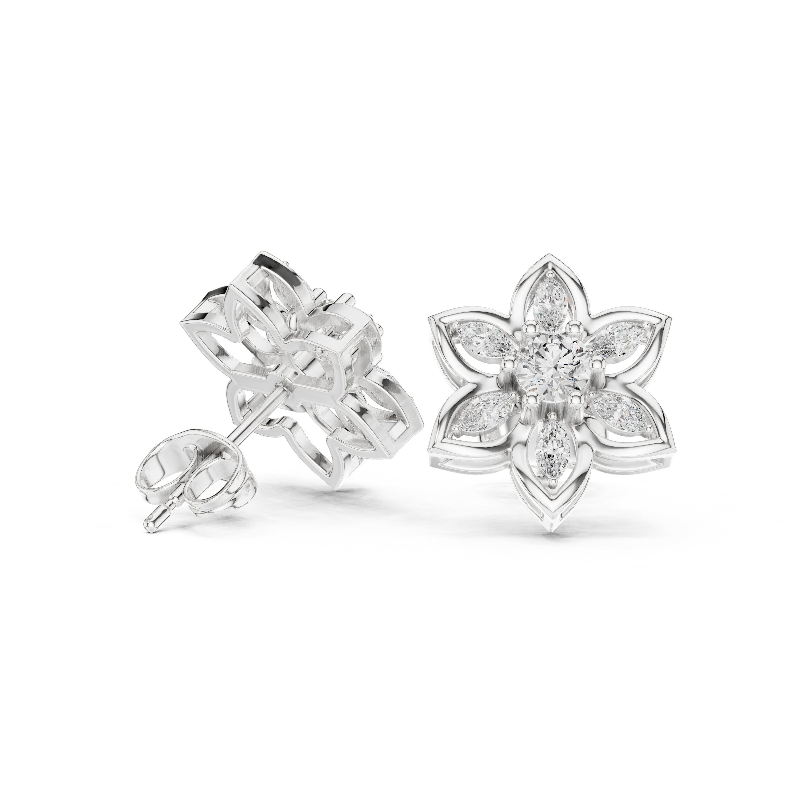 Radiant Crown Halo Diamond Stud Earrings in White Gold - VYKA Diamonds