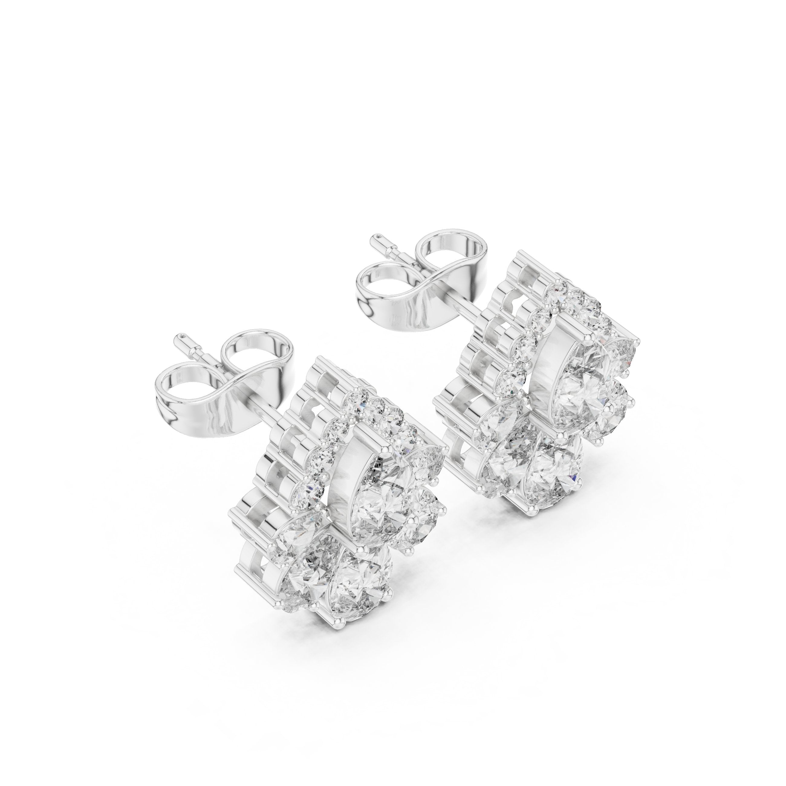 Cushion Ornate Halo Diamond Stud Earrings in White Gold - VYKA Diamonds