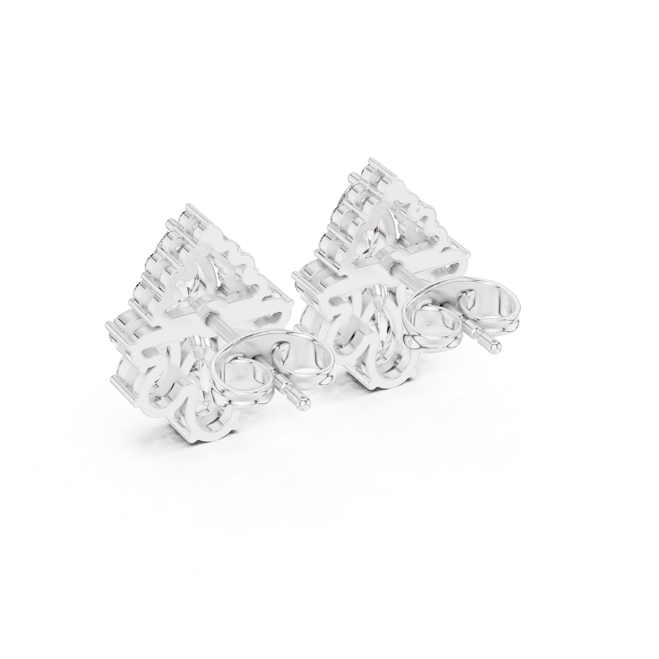 Cushion Ornate Halo Diamond Stud Earrings in White Gold - VYKA Diamonds