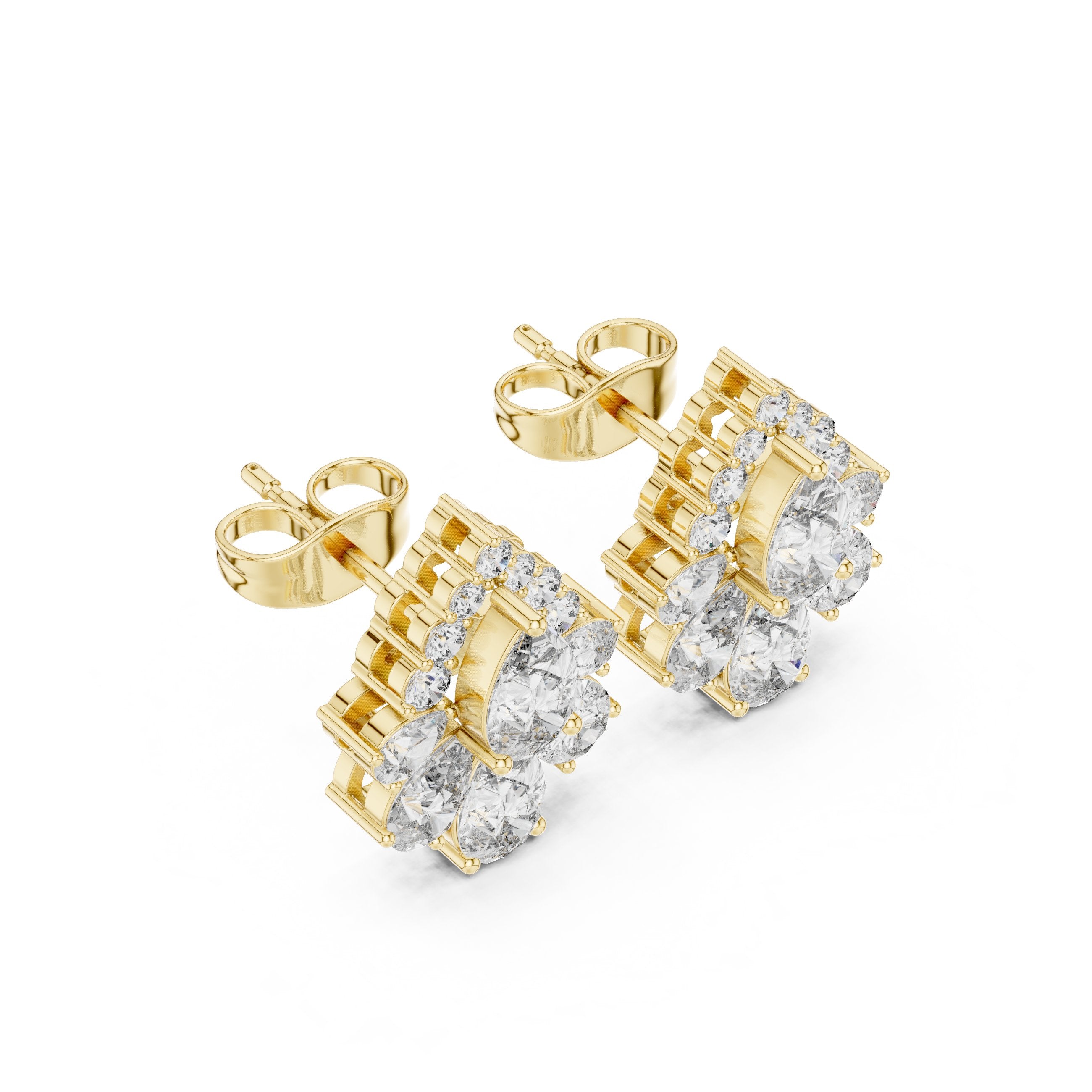 Cushion Ornate Halo Diamond Stud Earrings in Yellow Gold - VYKA Diamonds