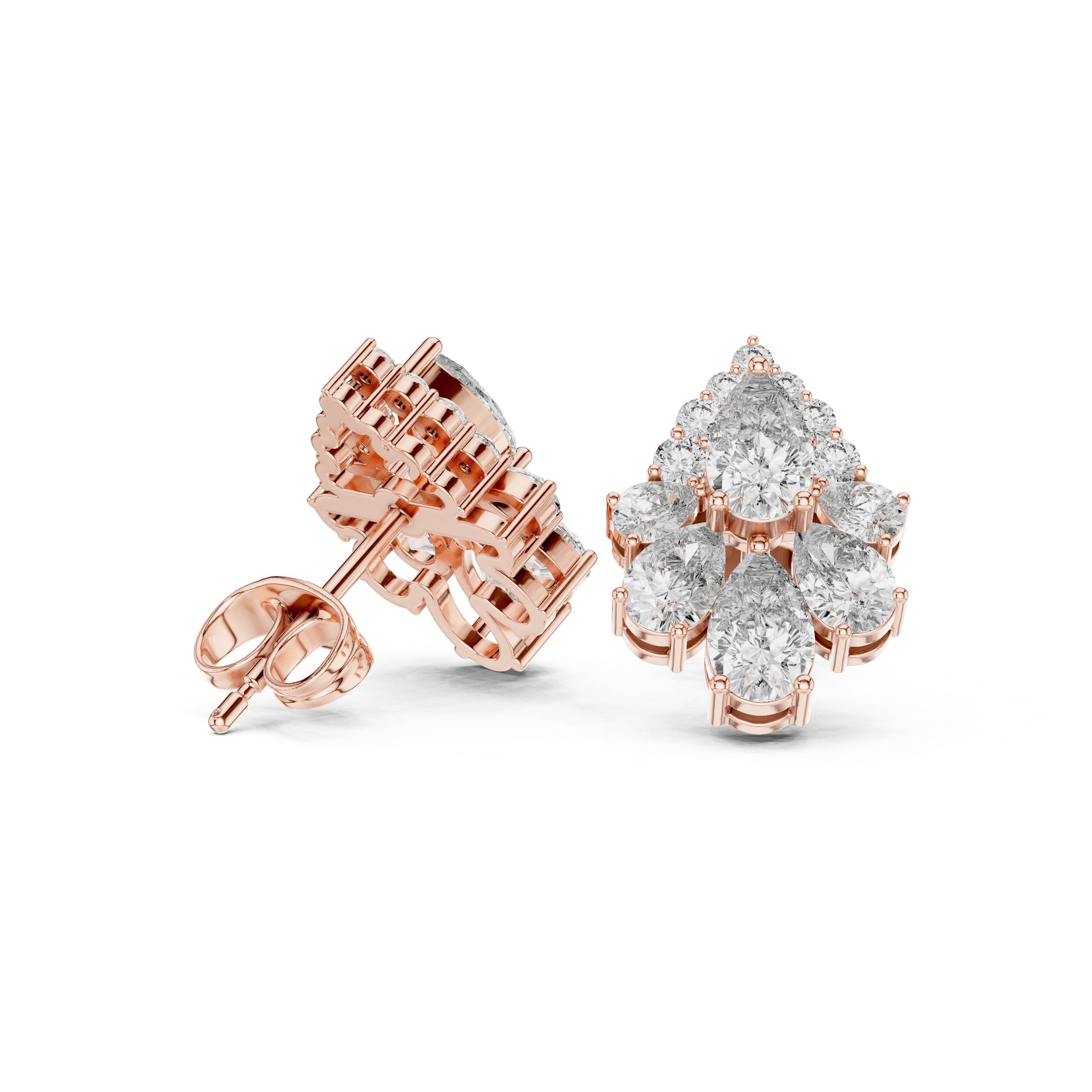 Cushion Ornate Halo Diamond Stud Earrings in Rose Gold - VYKA Diamonds