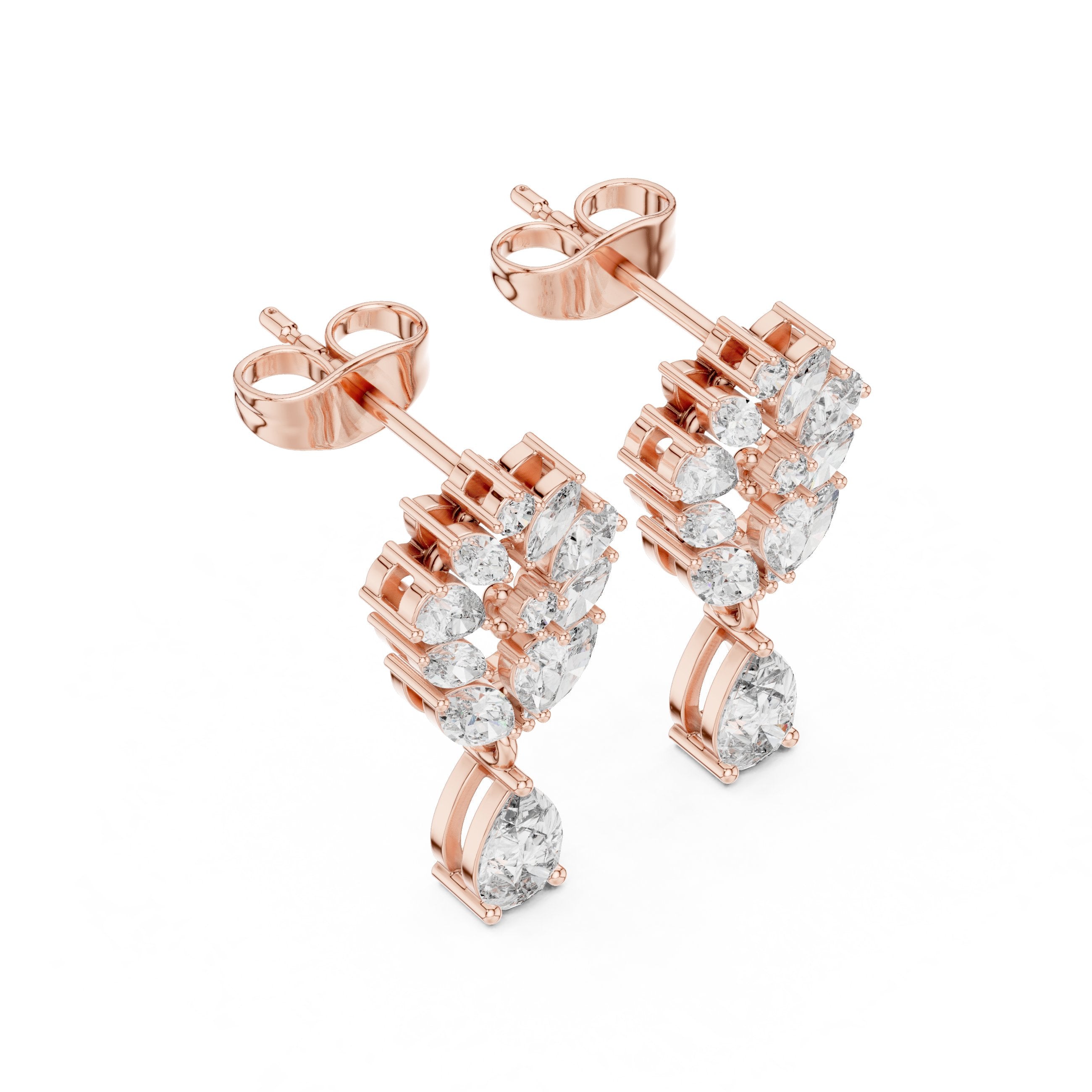 Radiant Ornate Halo Diamond Stud Earrings in Rose Gold - VYKA Diamonds