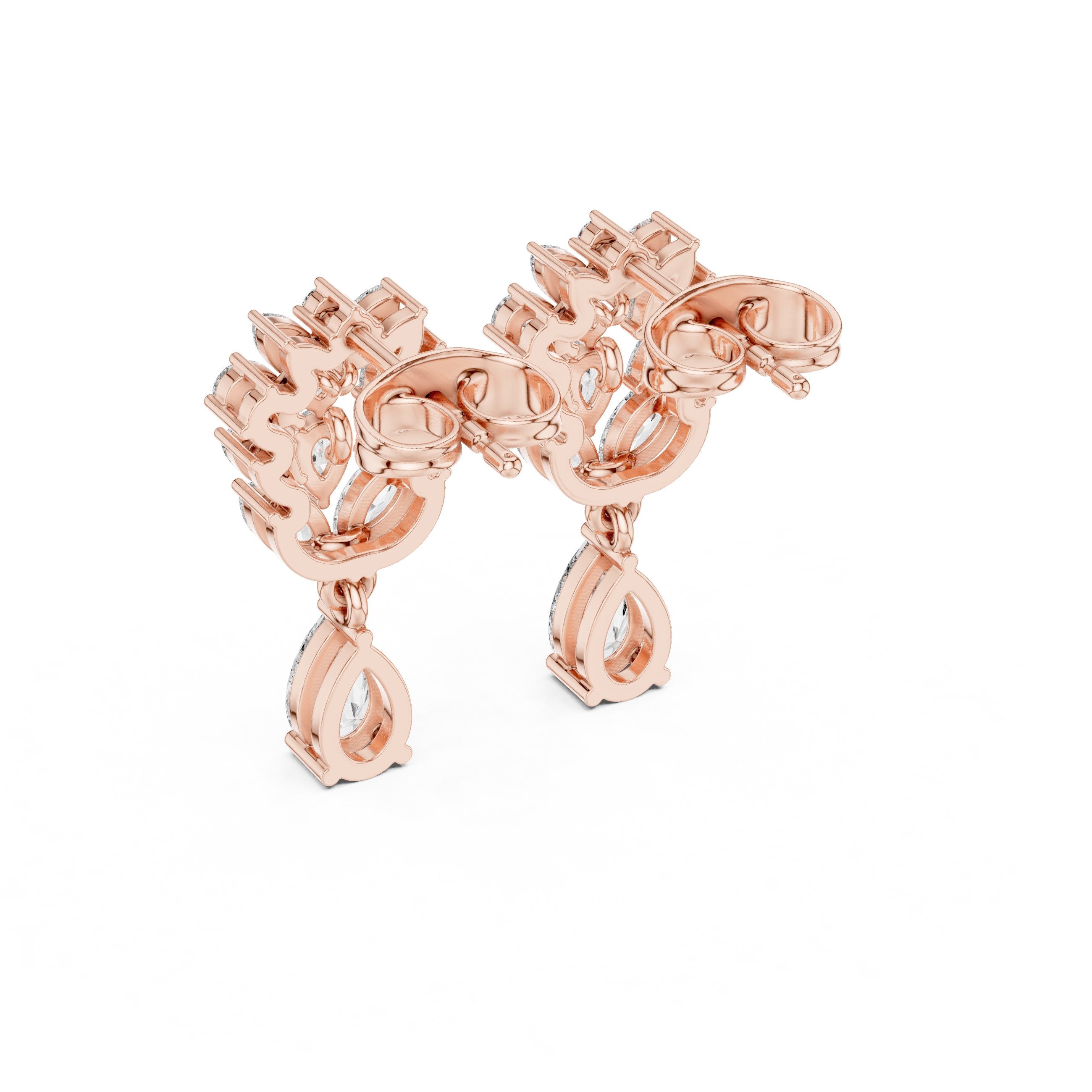 Radiant Ornate Halo Diamond Stud Earrings in Rose Gold - VYKA Diamonds