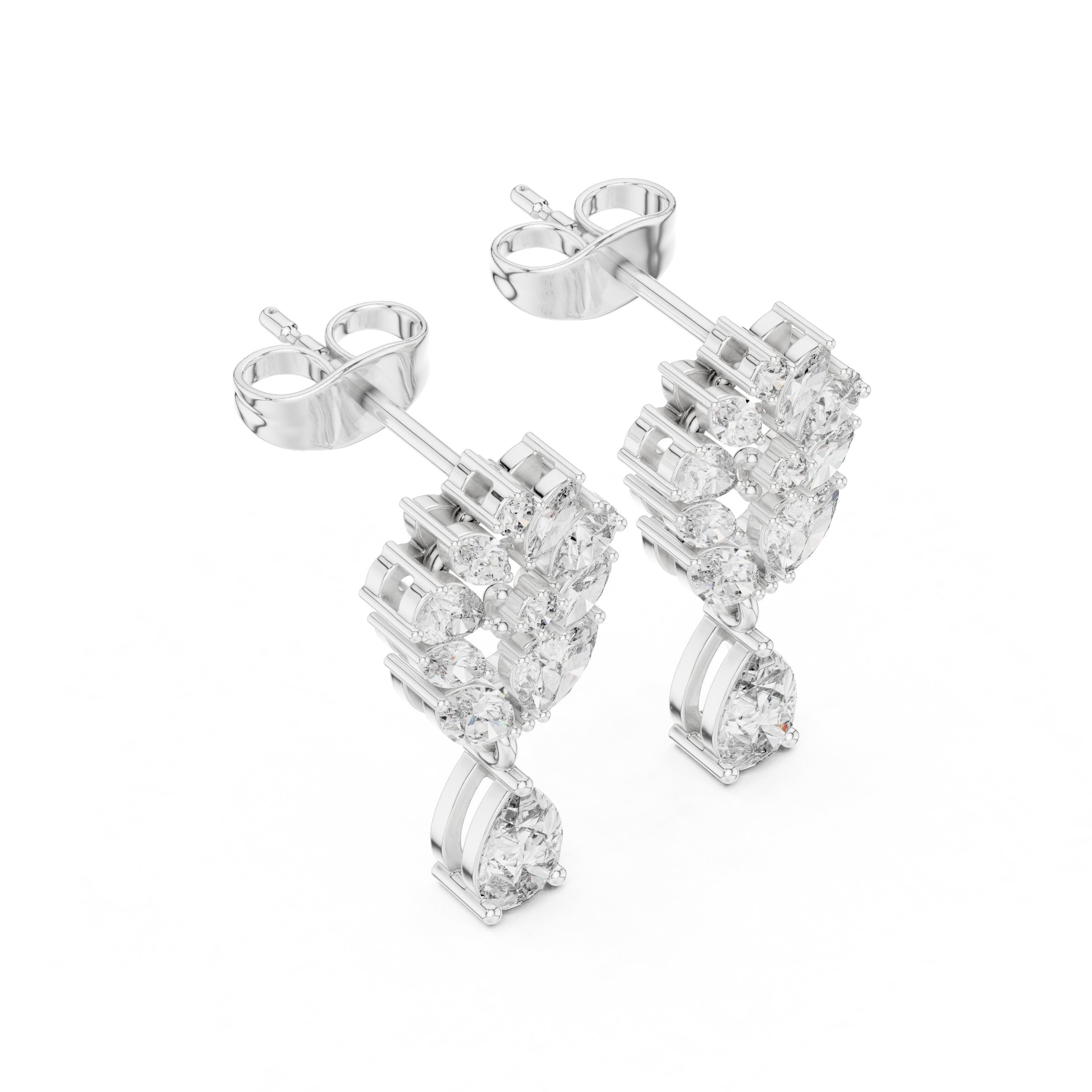 Radiant Ornate Halo Diamond Stud Earrings in White Gold - VYKA Diamonds