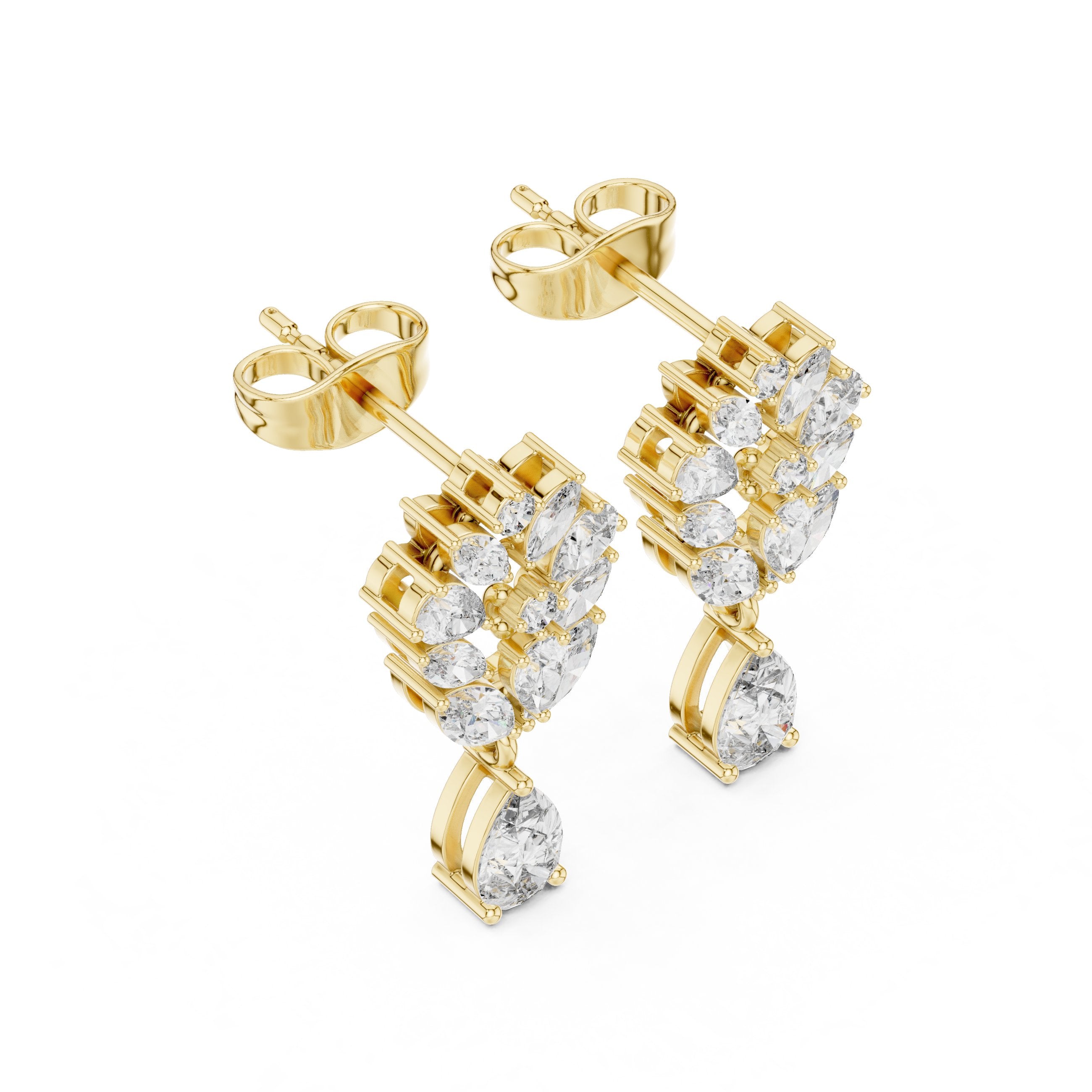 Radiant Ornate Halo Diamond Stud Earrings in Yellow Gold - VYKA Diamonds