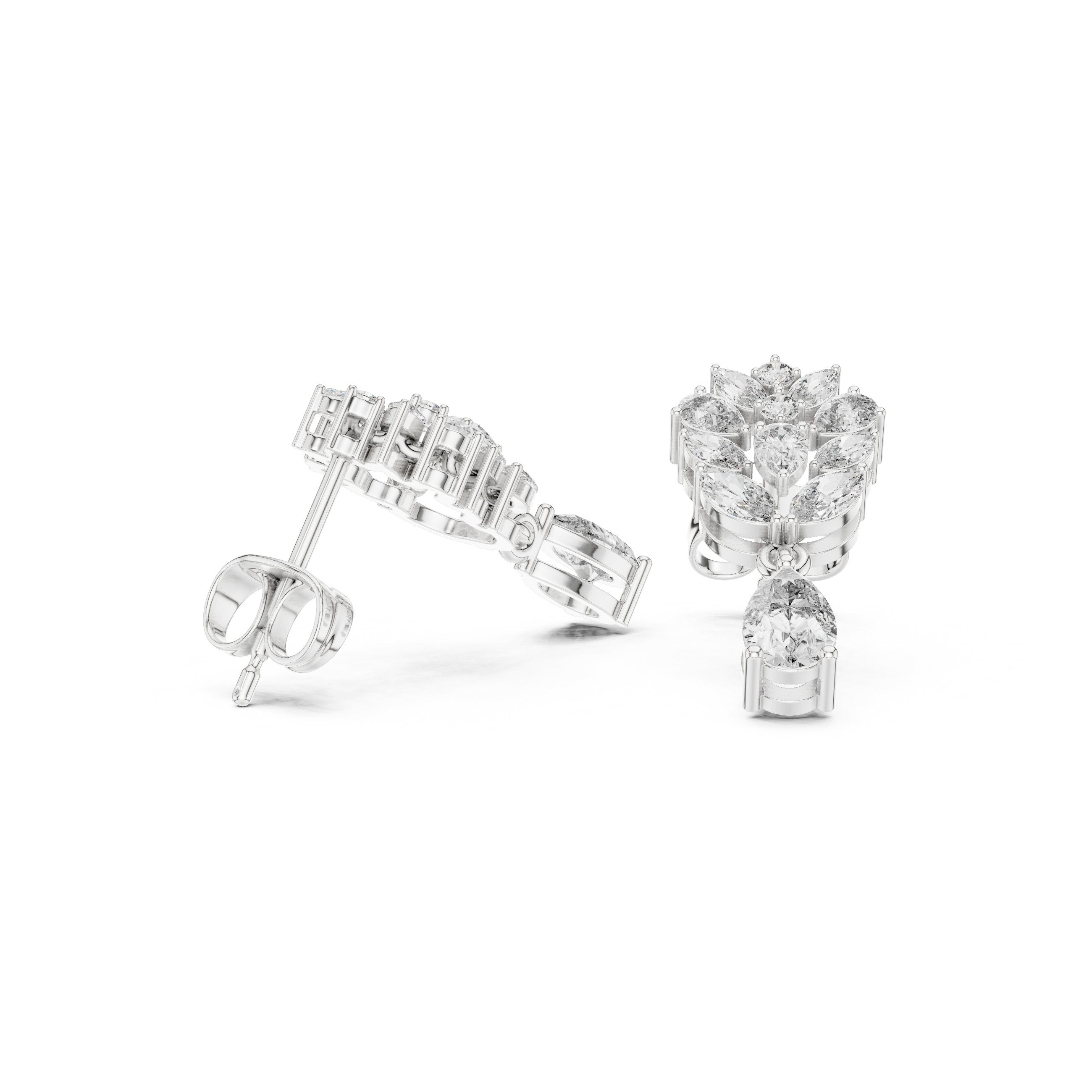 Radiant Ornate Halo Diamond Stud Earrings in White Gold - VYKA Diamonds