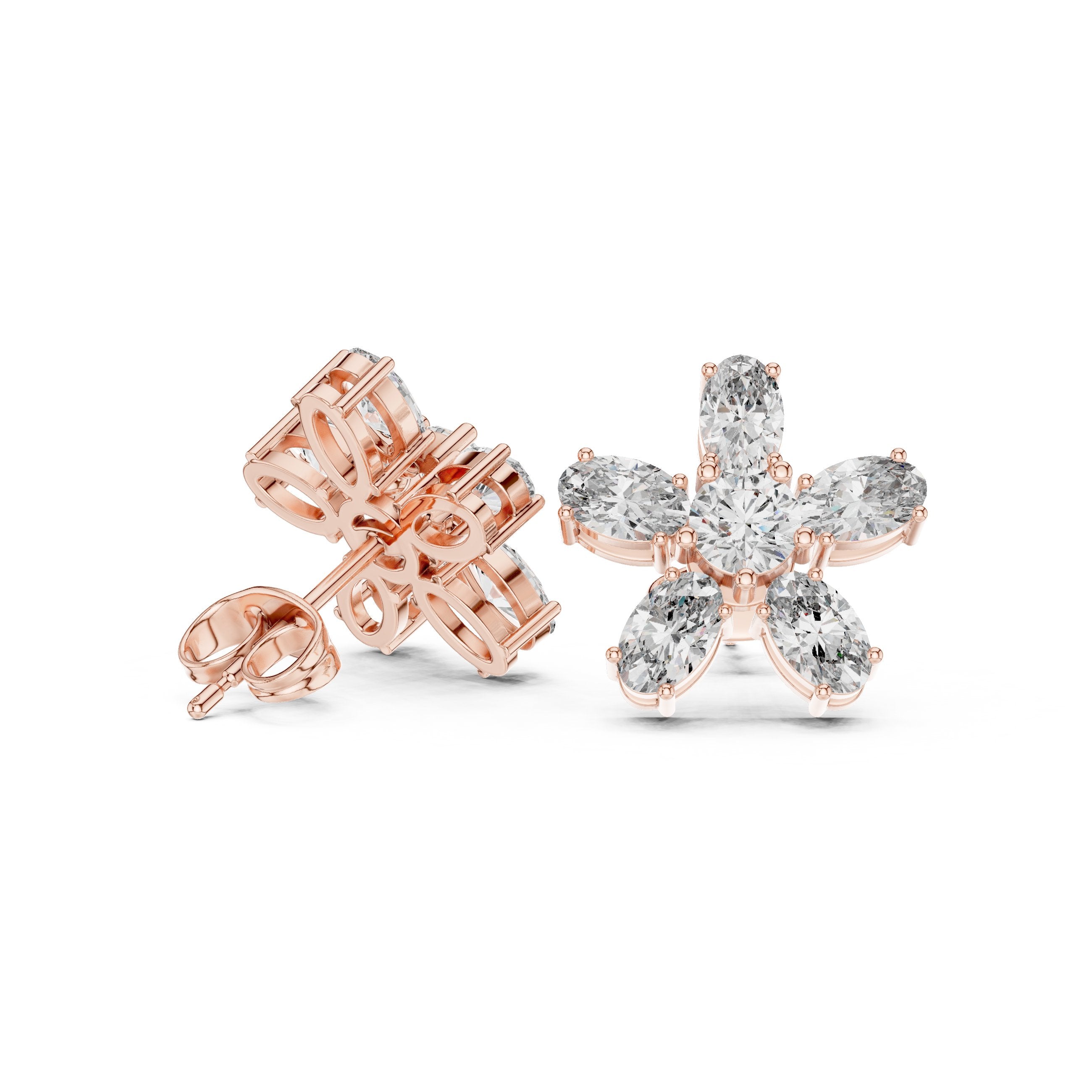 Cushion Tiered Halo Diamond Stud Earrings in Rose Gold - VYKA Diamonds