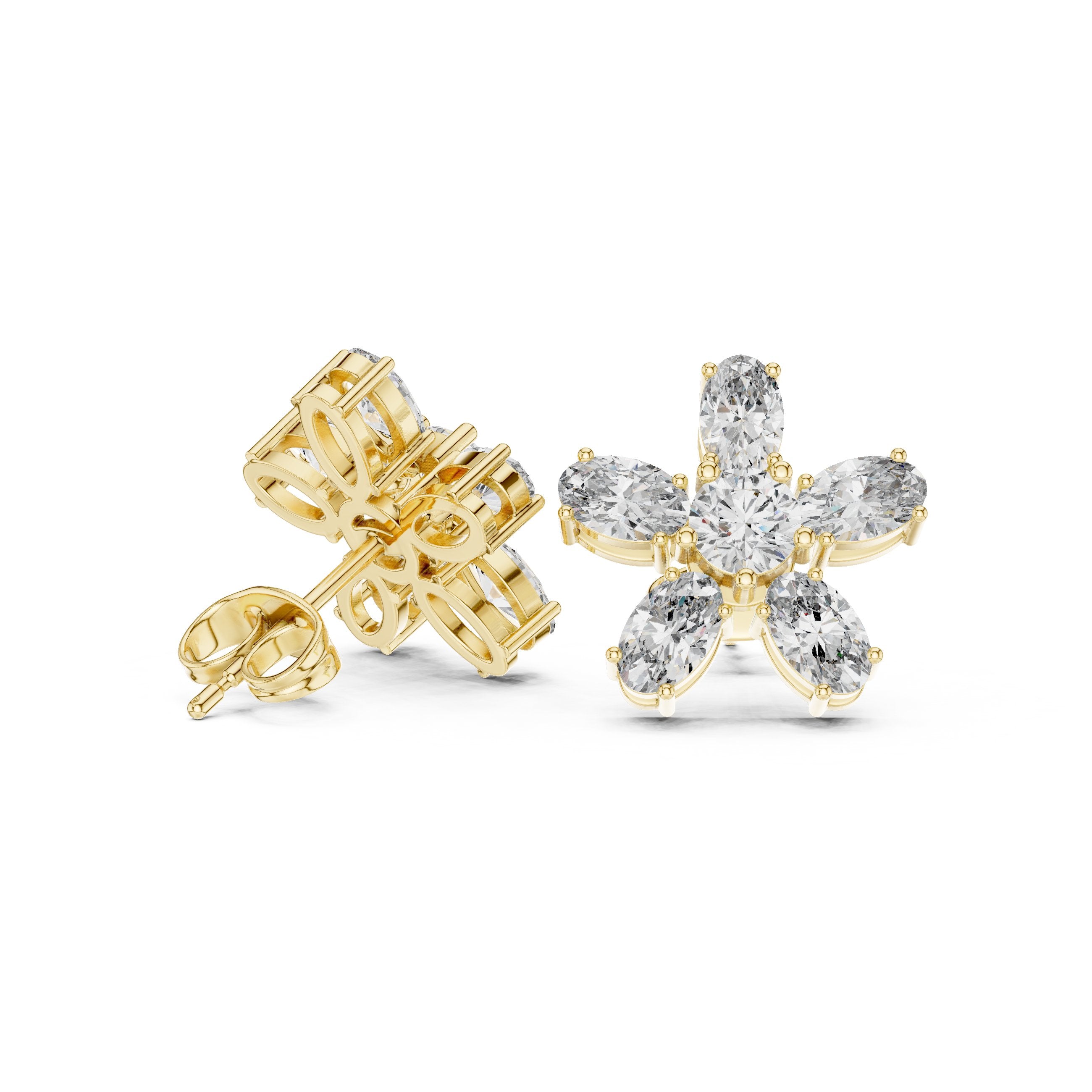 Cushion Tiered Halo Diamond Stud Earrings in Yellow Gold - VYKA Diamonds
