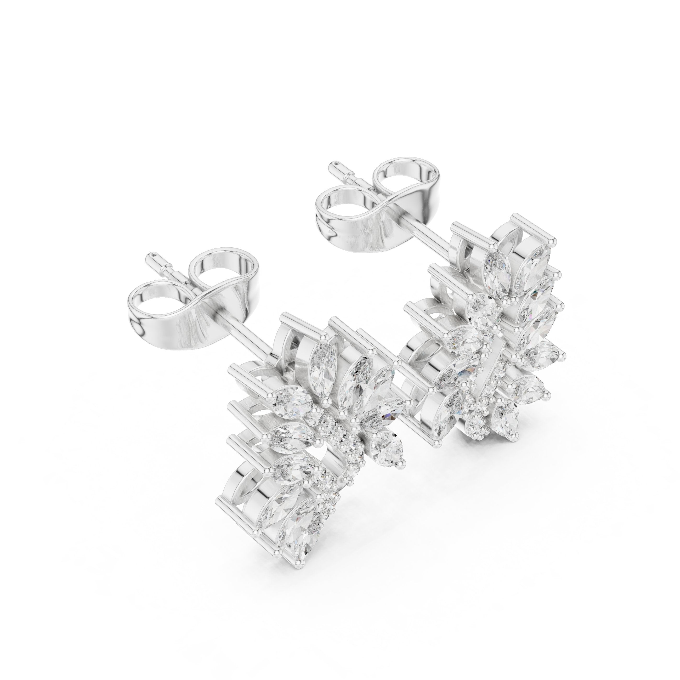 Radiant Tiered Halo Diamond Stud Earrings in White Gold - VYKA Diamonds