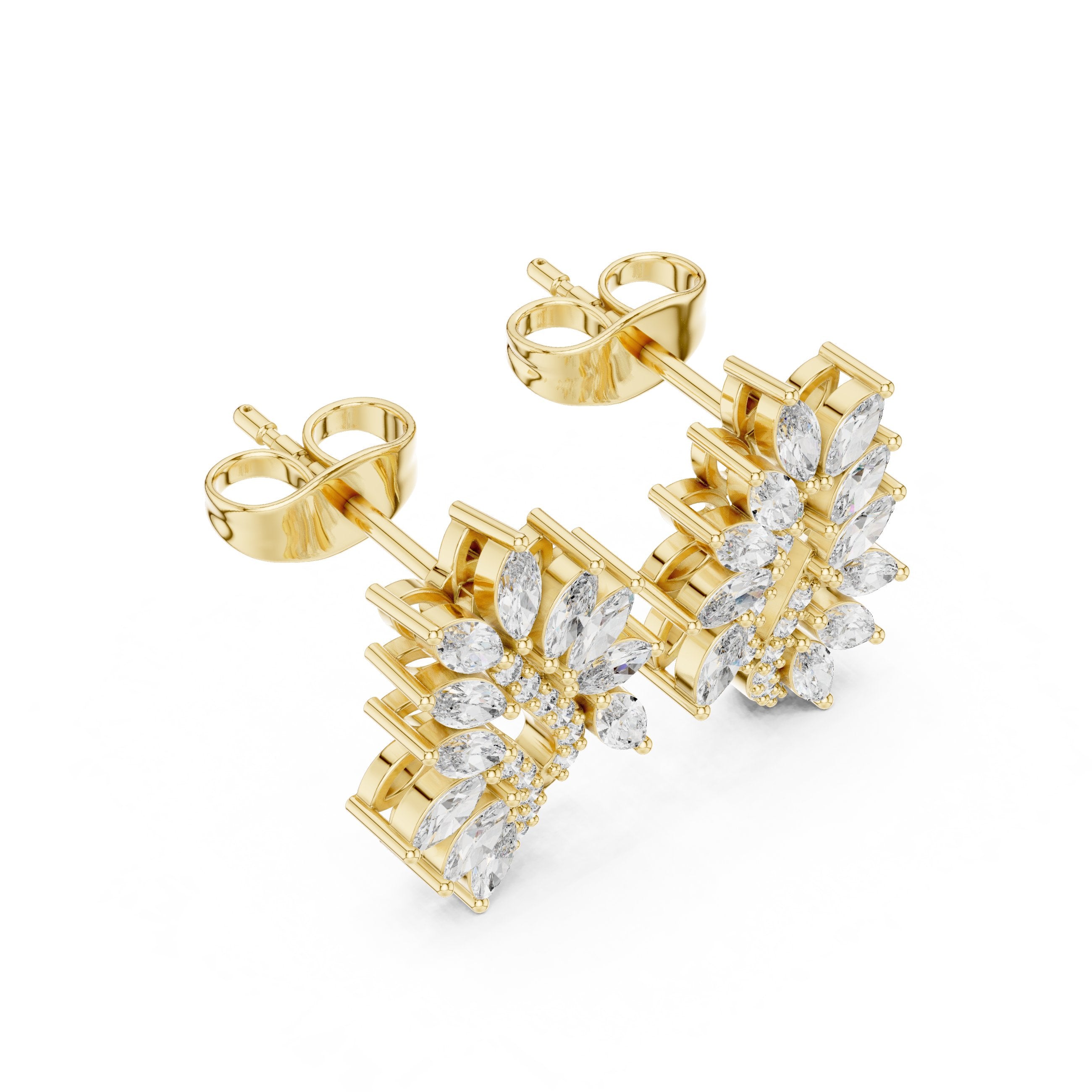 Radiant Tiered Halo Diamond Stud Earrings in Yellow Gold - VYKA Diamonds