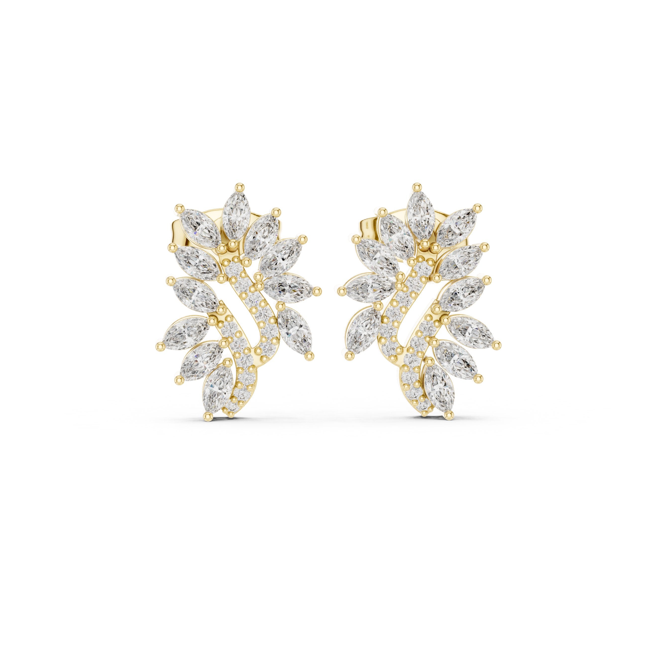 Radiant Tiered Halo Diamond Stud Earrings in Yellow Gold - VYKA Diamonds
