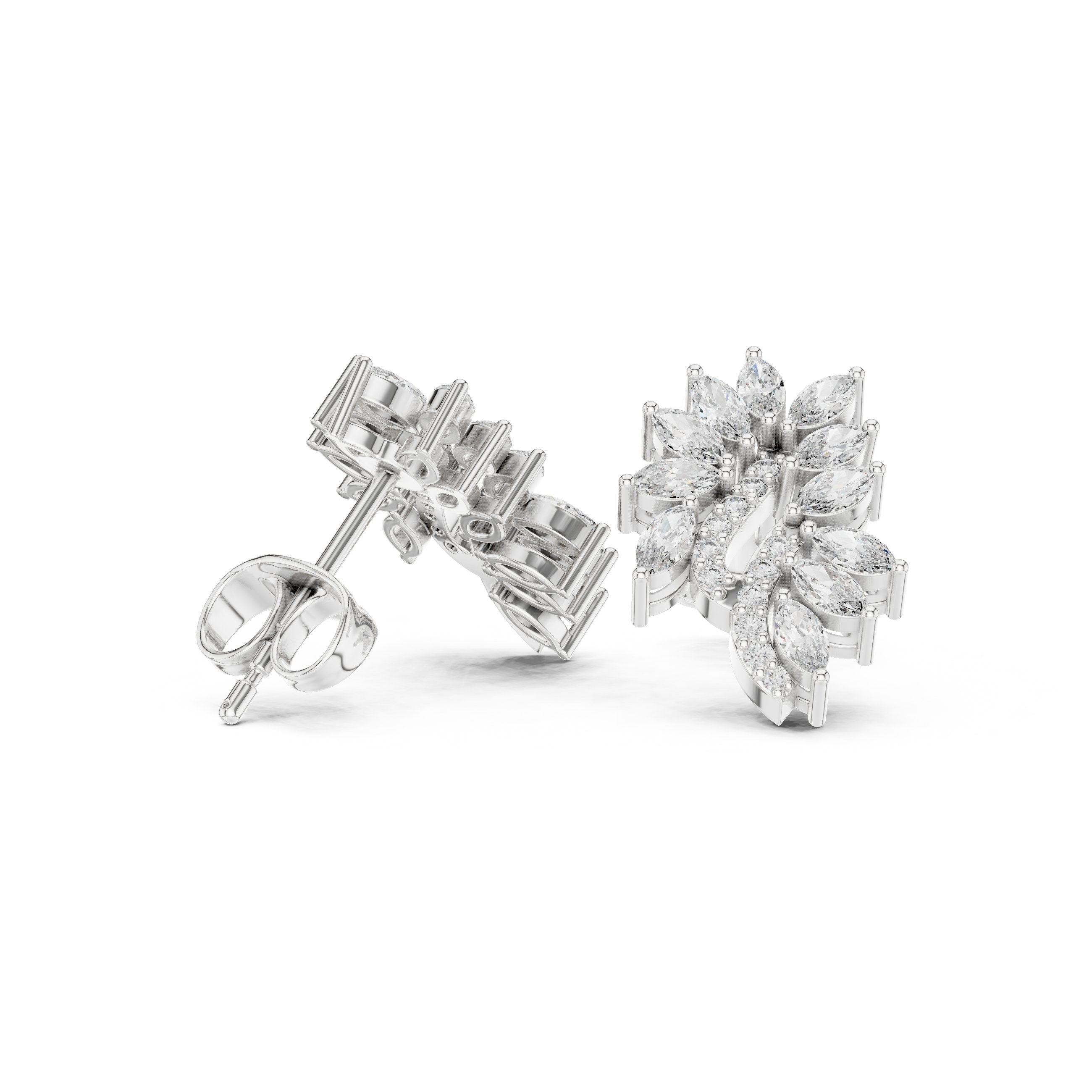 Radiant Tiered Halo Diamond Stud Earrings in White Gold - VYKA Diamonds