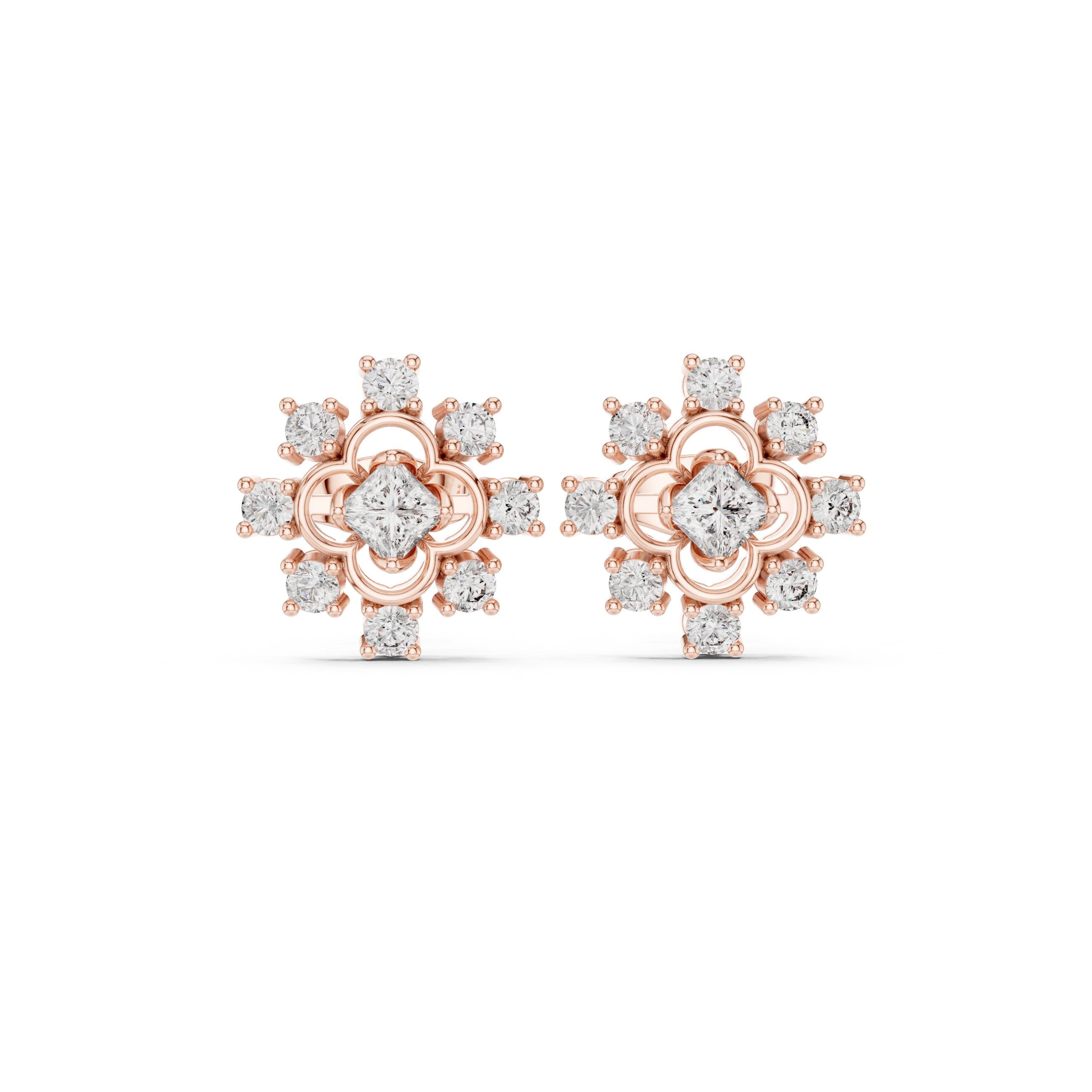 حلقان مرصّعة بألماس بقصة كوشين in Rose Gold - VYKA Diamonds