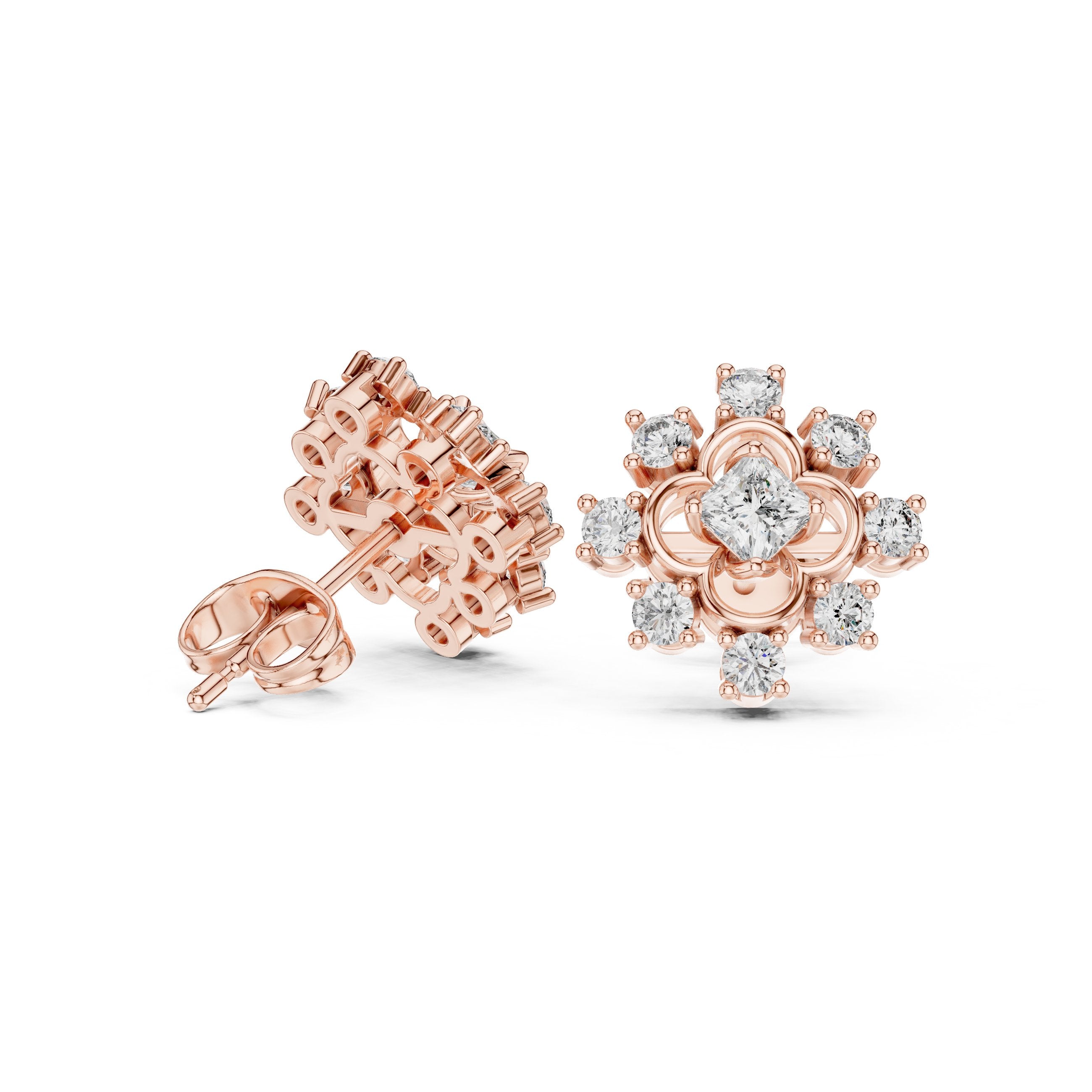 حلقان مرصّعة بألماس بقصة كوشين in Rose Gold - VYKA Diamonds