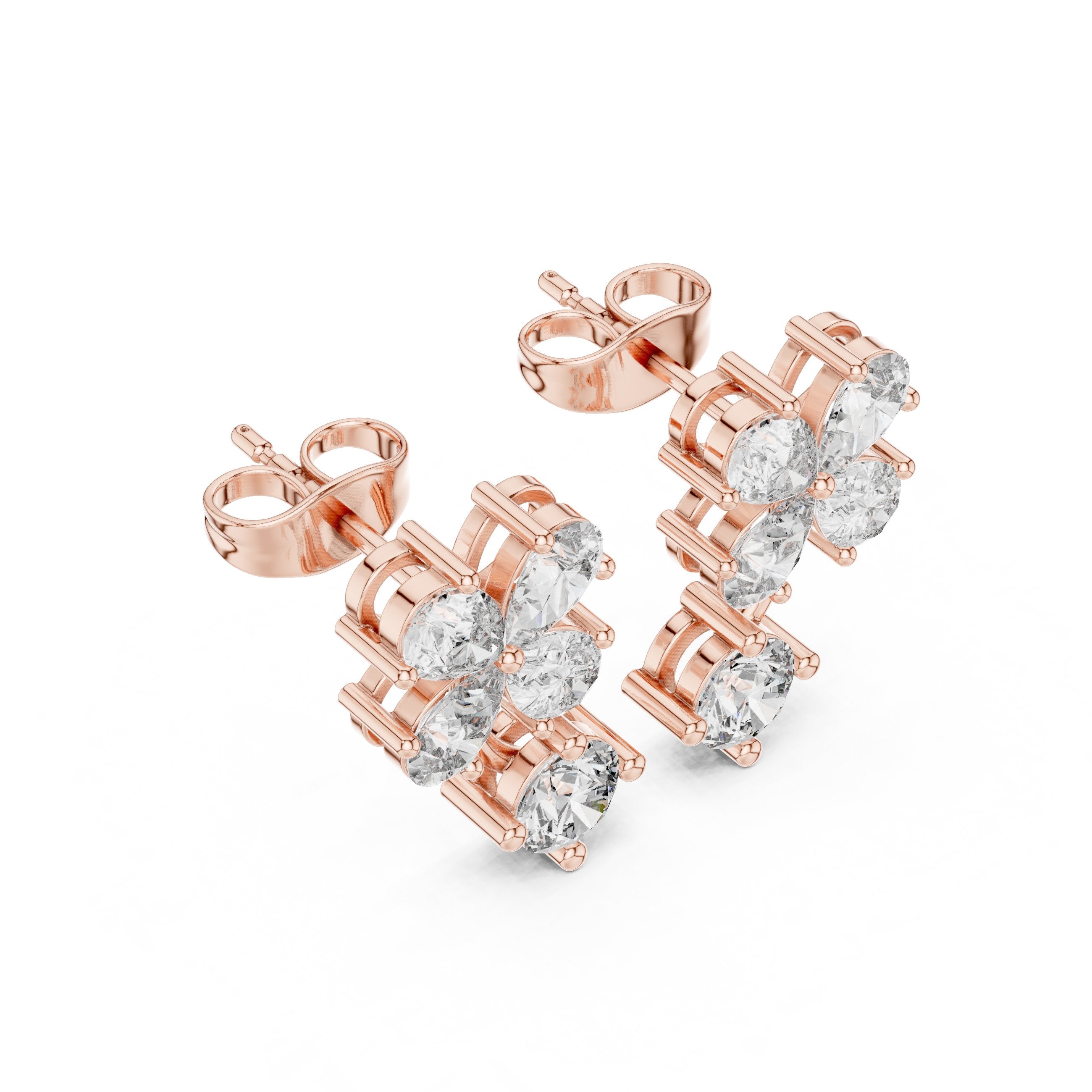 Radiant Prong Set Diamond Stud Earrings in Rose Gold - VYKA Diamonds