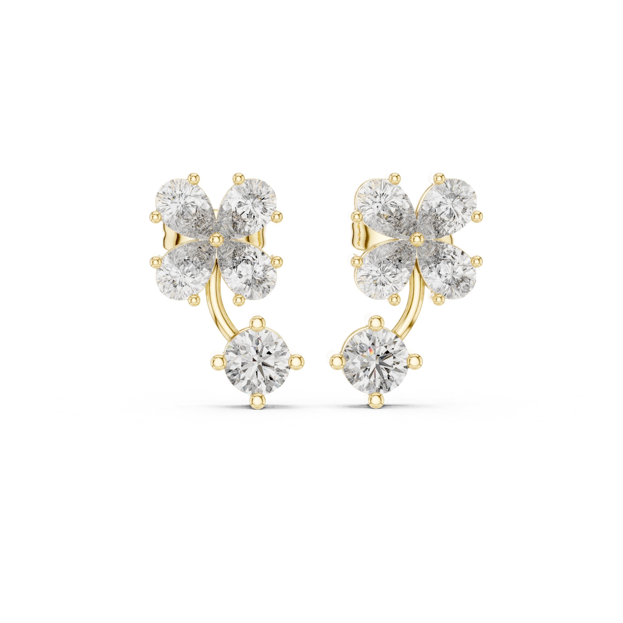 Radiant Prong Set Diamond Stud Earrings in Yellow Gold - VYKA Diamonds