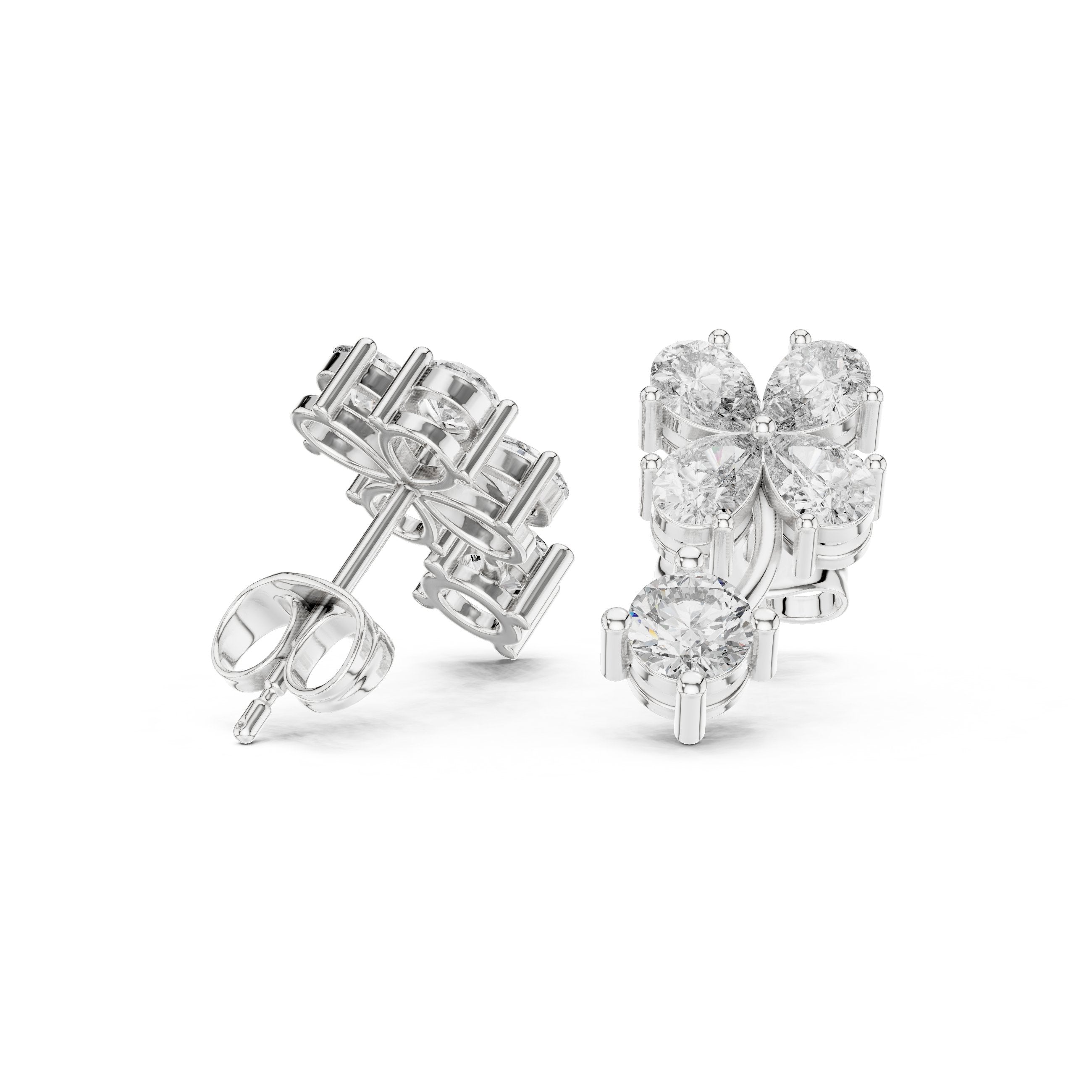 Radiant Prong Set Diamond Stud Earrings in White Gold - VYKA Diamonds