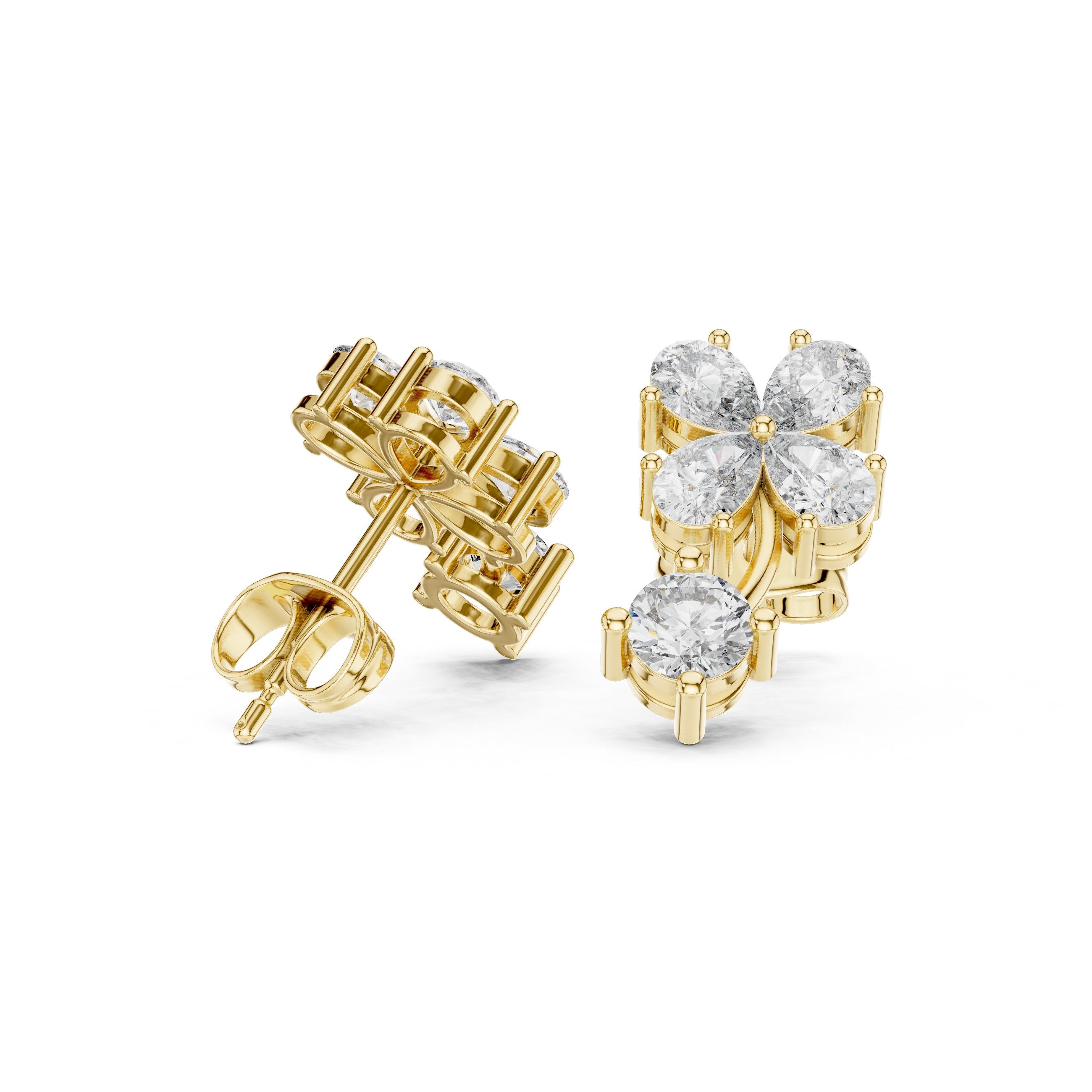 Radiant Prong Set Diamond Stud Earrings in Yellow Gold - VYKA Diamonds