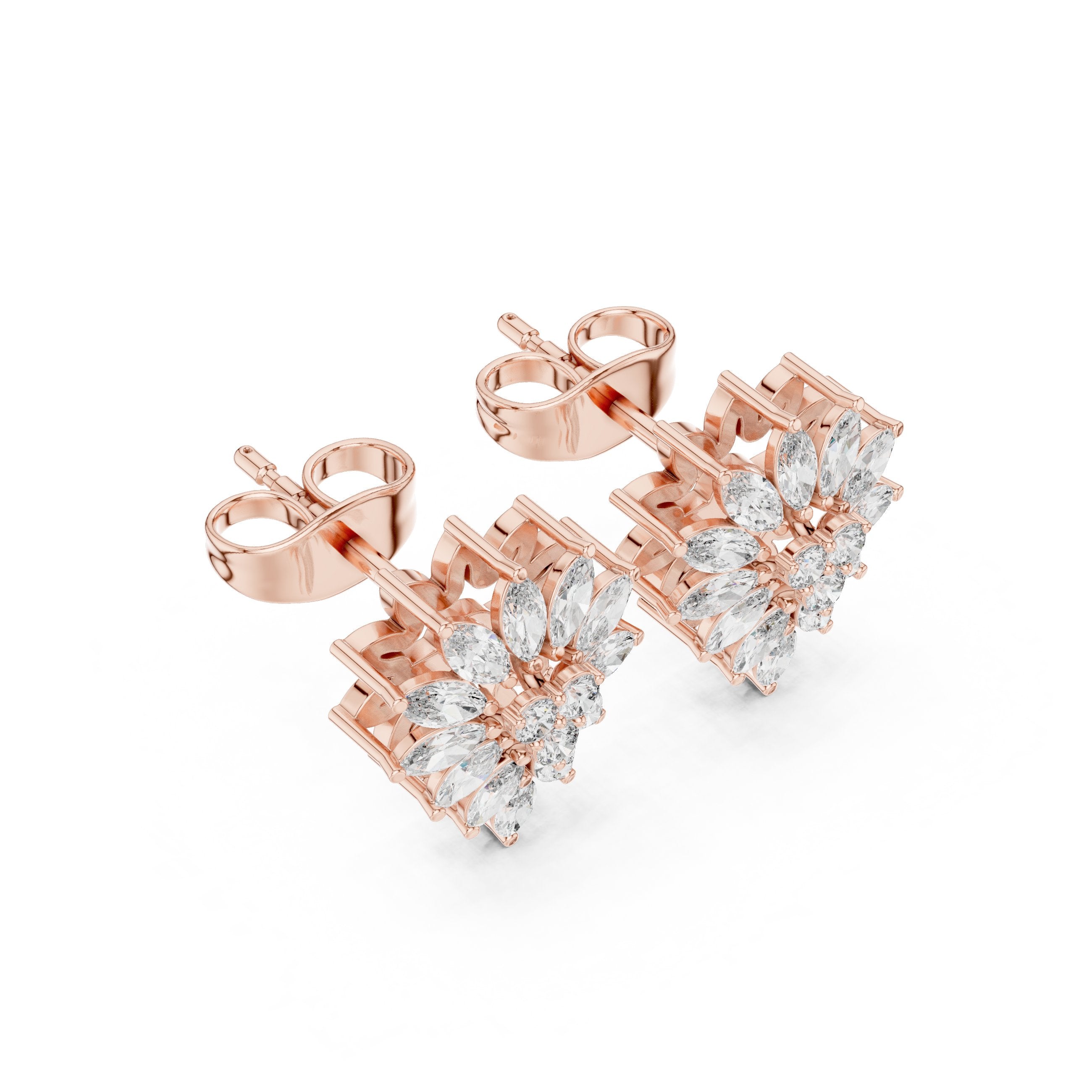 Cushion Solitaire Pave Diamond Stud Earrings in Rose Gold - VYKA Diamonds