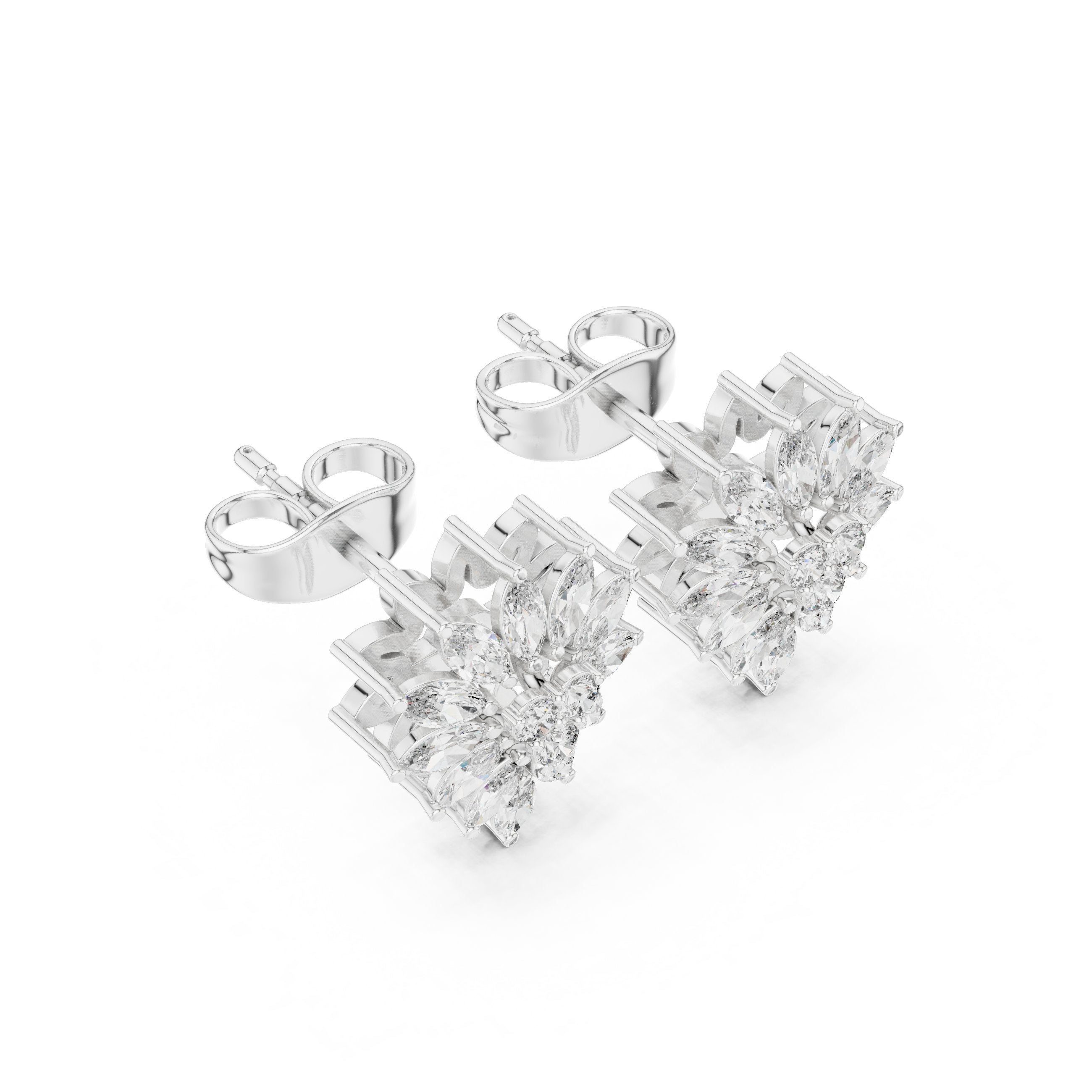 Cushion Solitaire Pave Diamond Stud Earrings in White Gold - VYKA Diamonds
