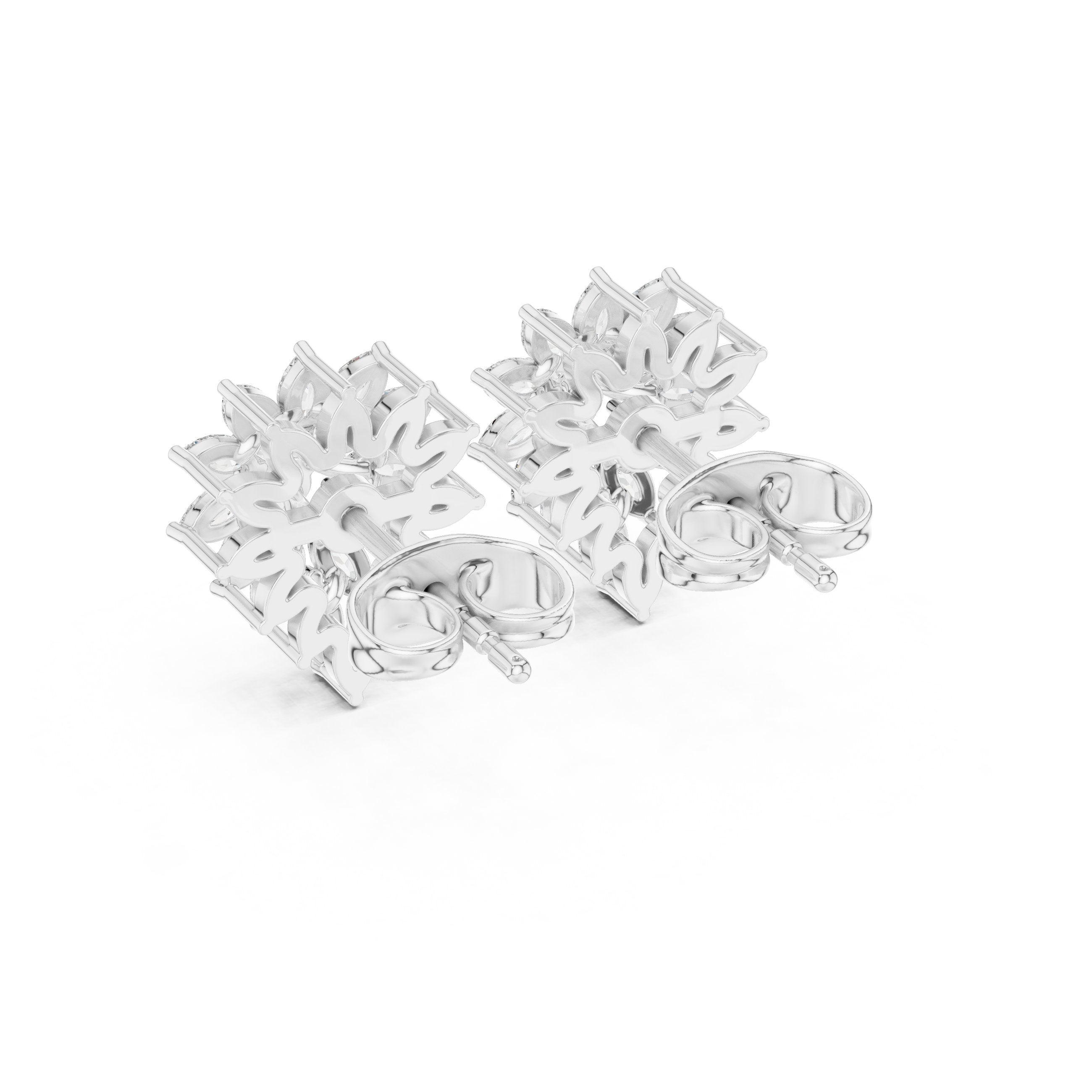 Cushion Solitaire Pave Diamond Stud Earrings in White Gold - VYKA Diamonds