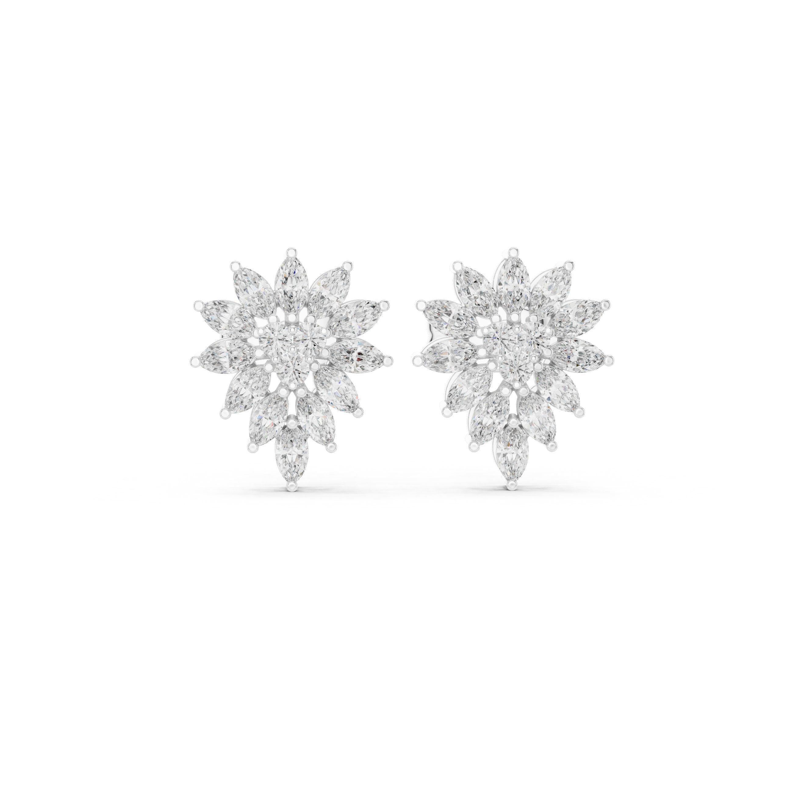 Cushion Solitaire Pave Diamond Stud Earrings in White Gold - VYKA Diamonds