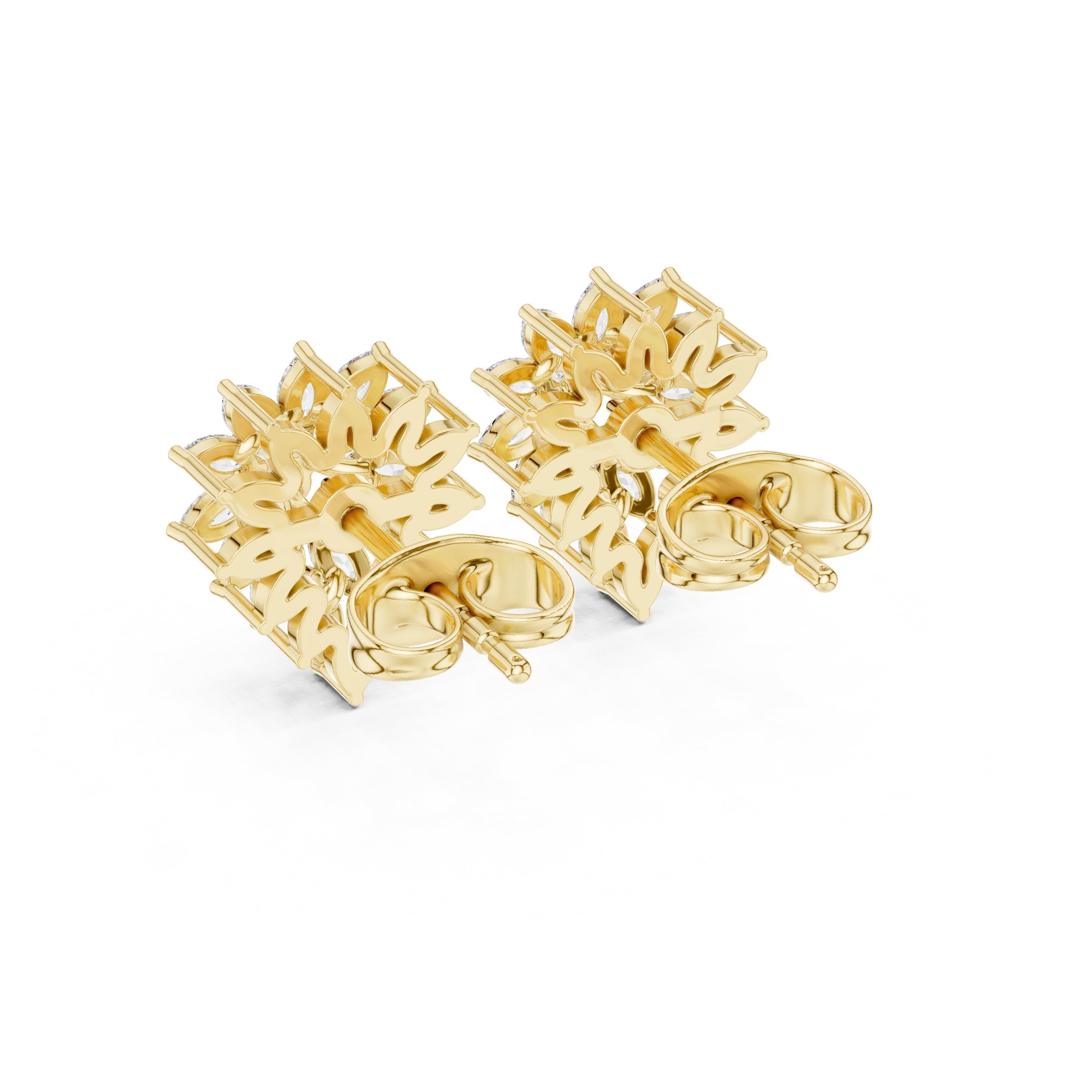 Cushion Solitaire Pave Diamond Stud Earrings in Yellow Gold - VYKA Diamonds