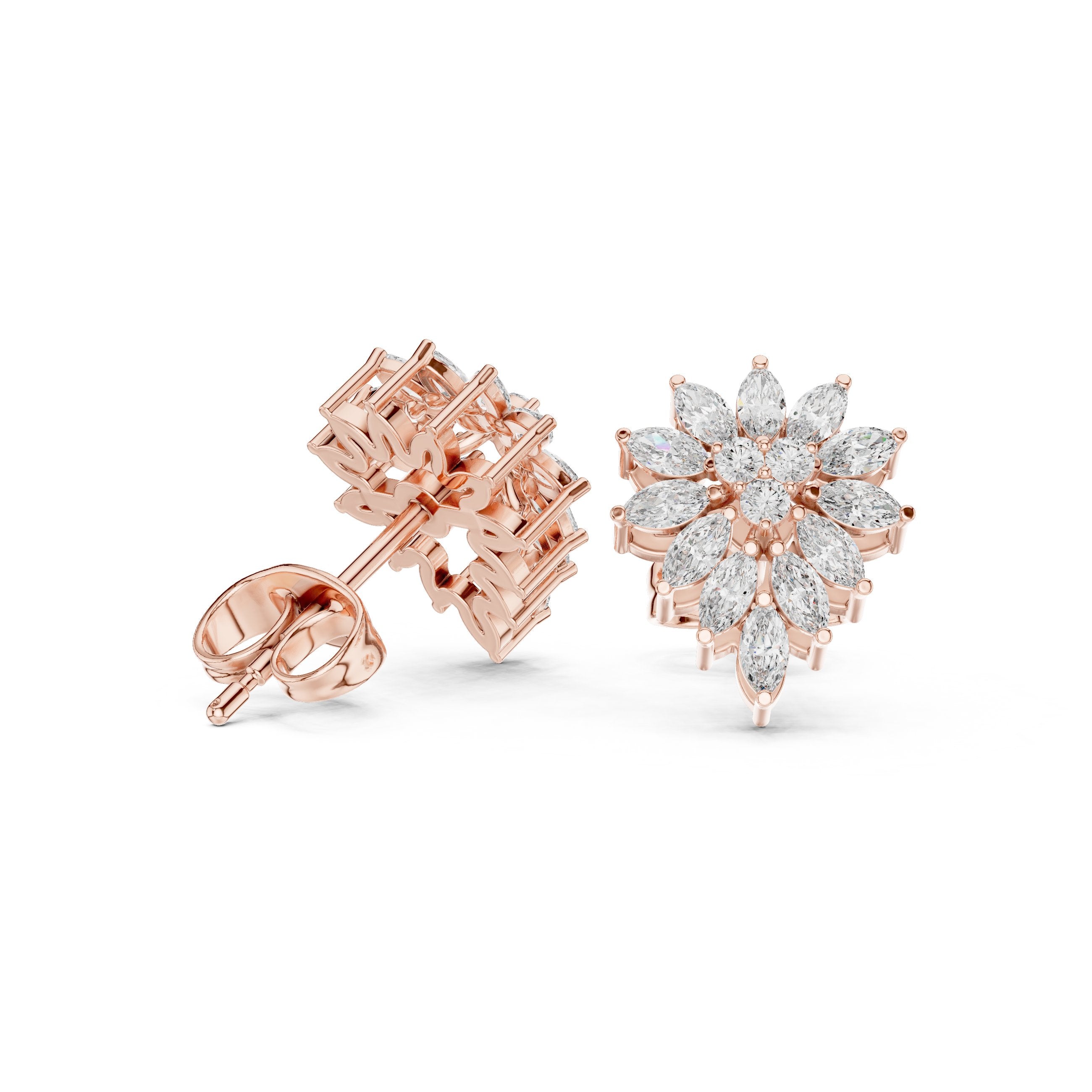 Cushion Solitaire Pave Diamond Stud Earrings in Rose Gold - VYKA Diamonds