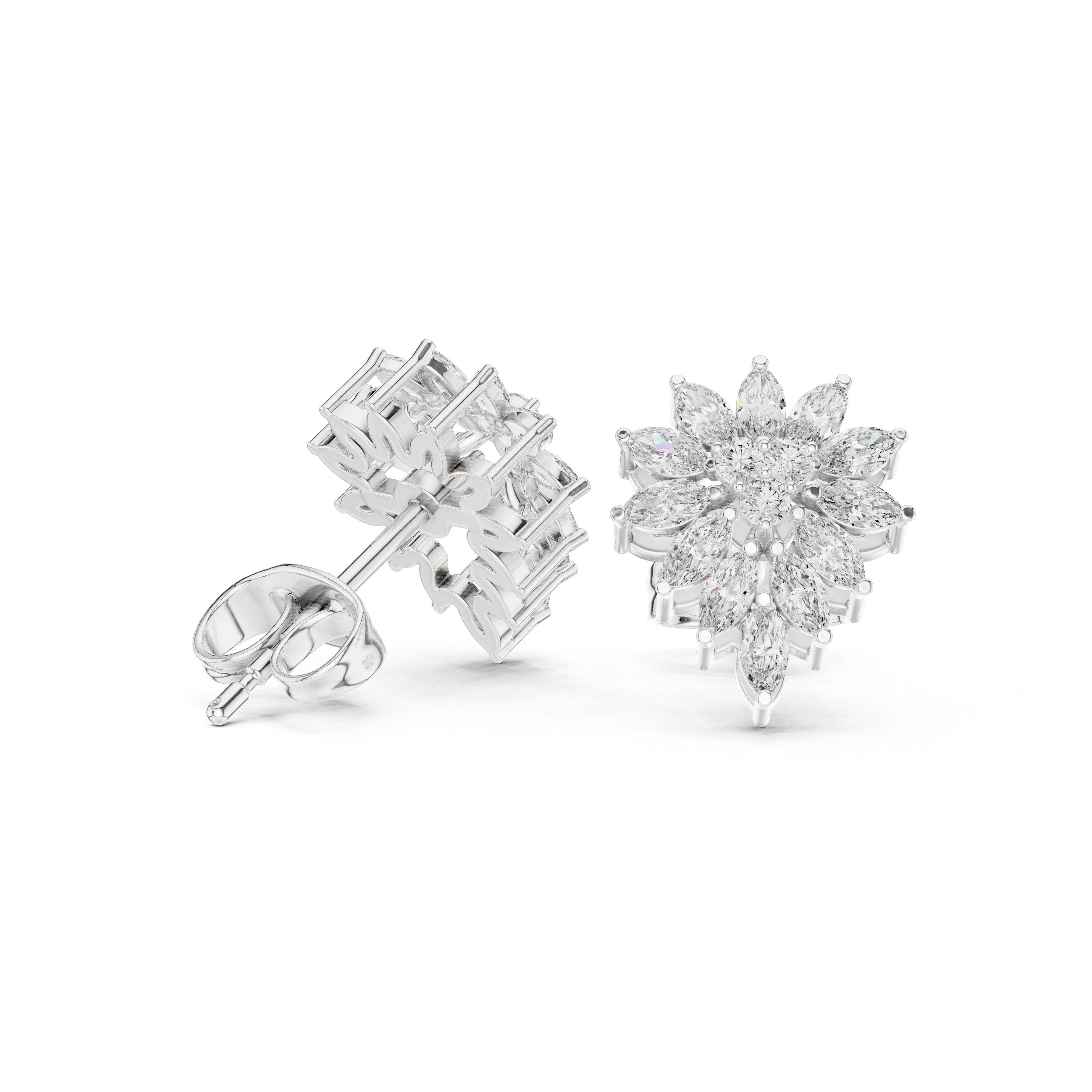 Cushion Solitaire Pave Diamond Stud Earrings in White Gold - VYKA Diamonds