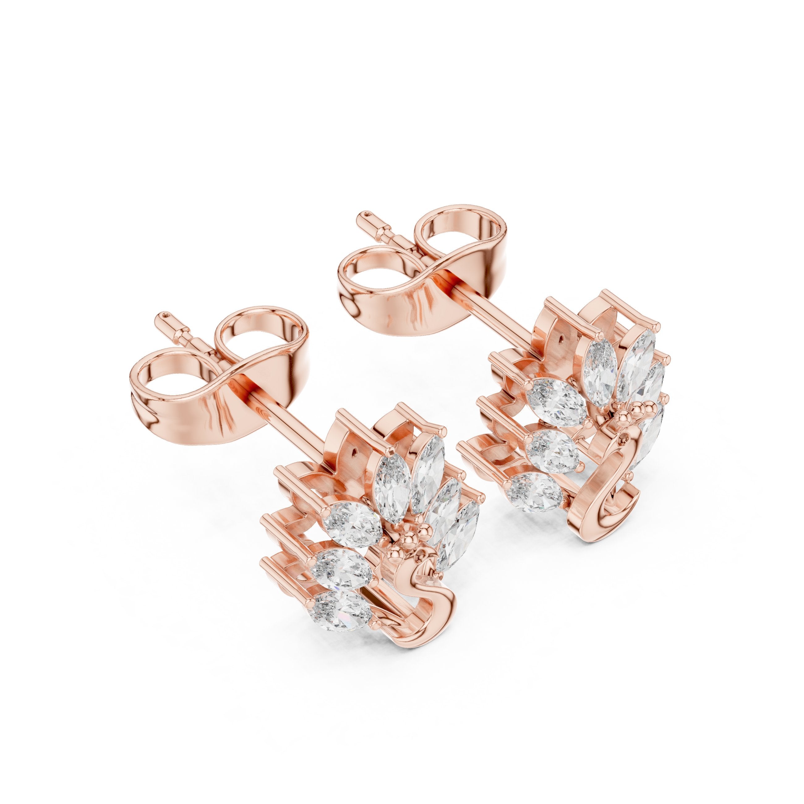 Radiant Solitaire Pave Diamond Stud Earrings in Rose Gold - VYKA Diamonds