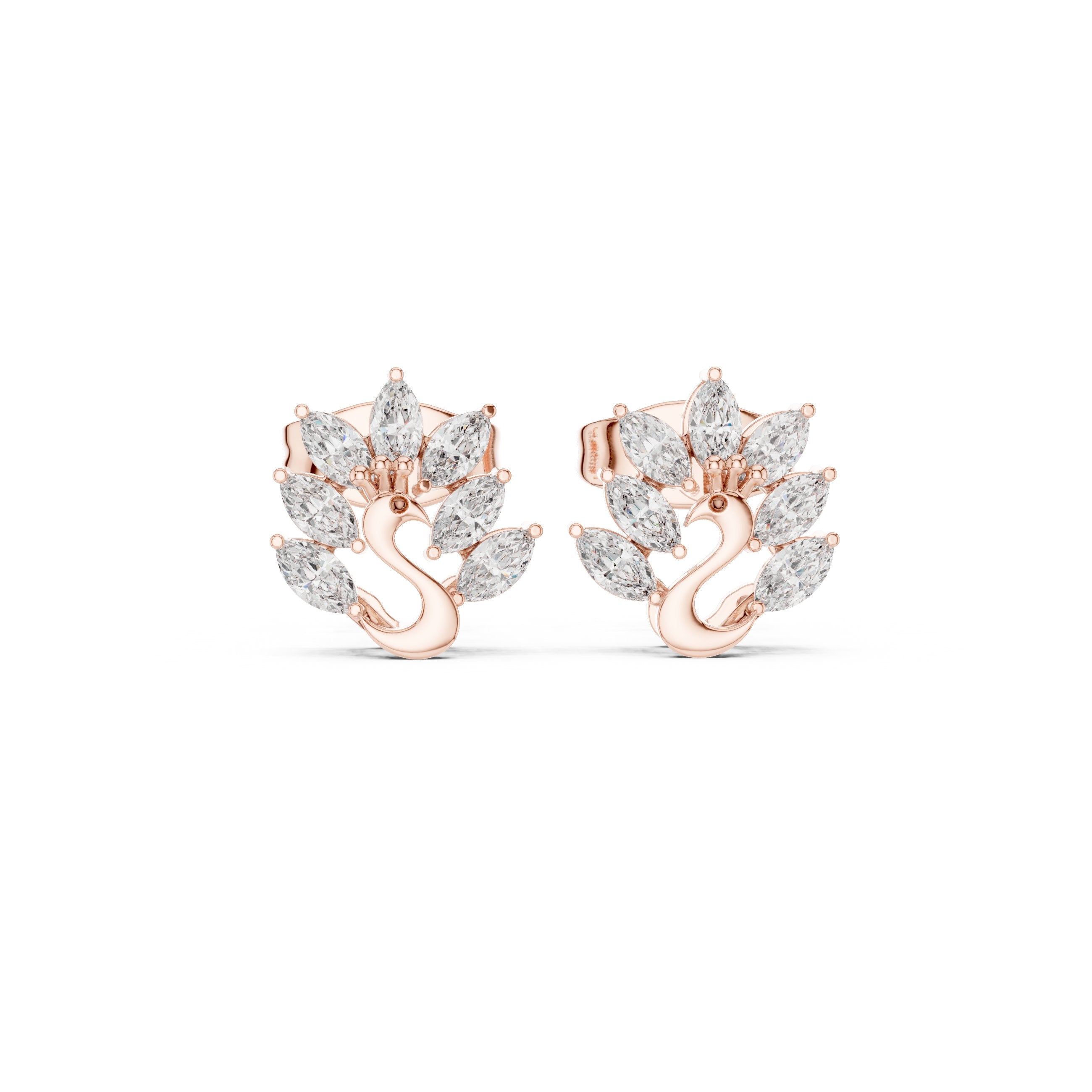 Radiant Solitaire Pave Diamond Stud Earrings in Rose Gold - VYKA Diamonds