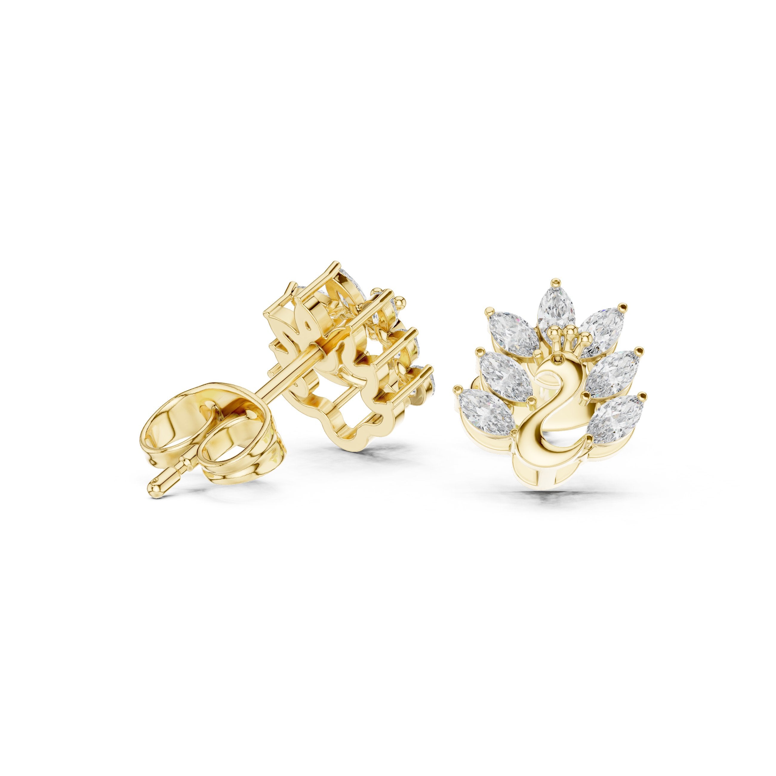 Radiant Solitaire Pave Diamond Stud Earrings in Yellow Gold - VYKA Diamonds