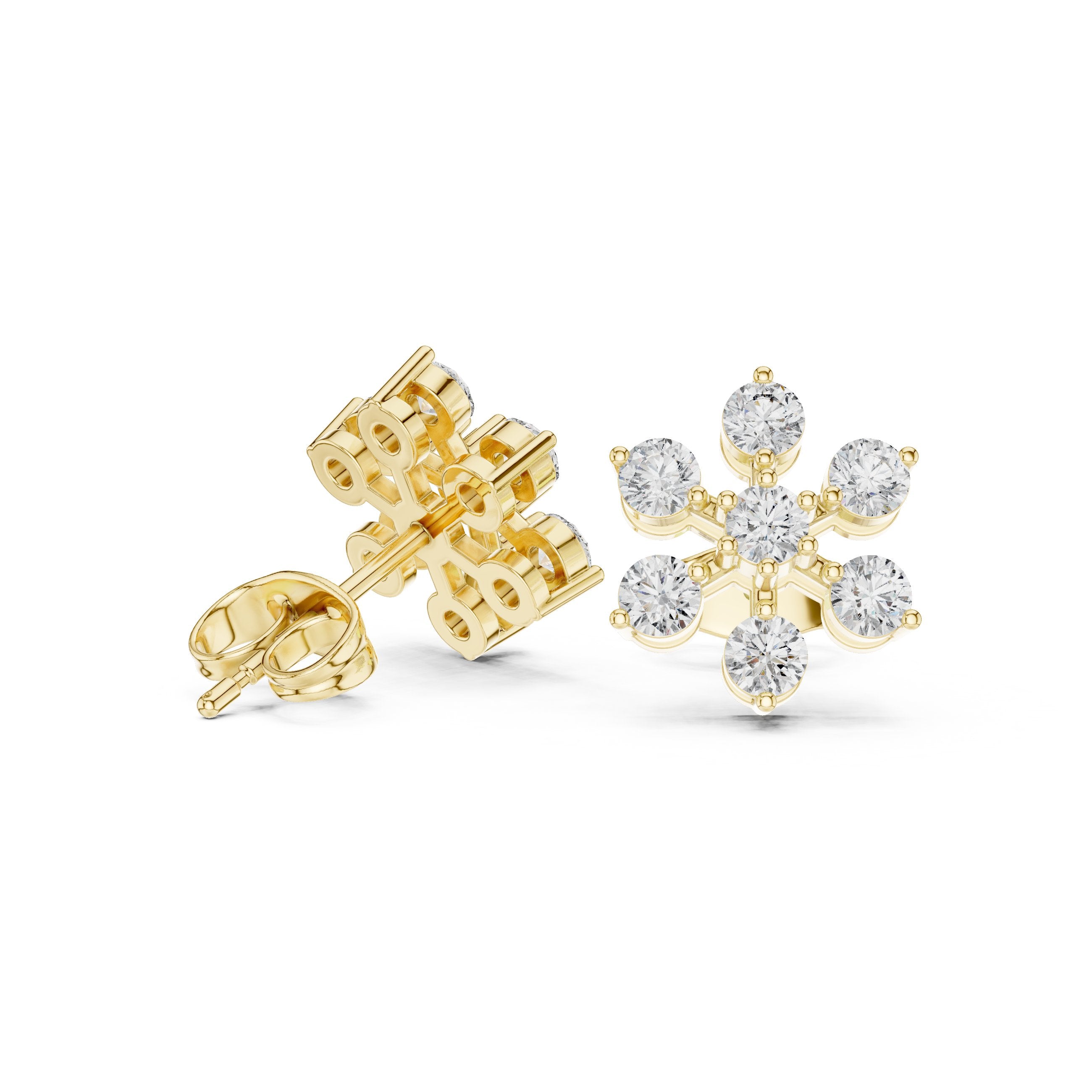 Radiant Halo Lever-Back Diamond Earrings in Yellow Gold - VYKA Diamonds