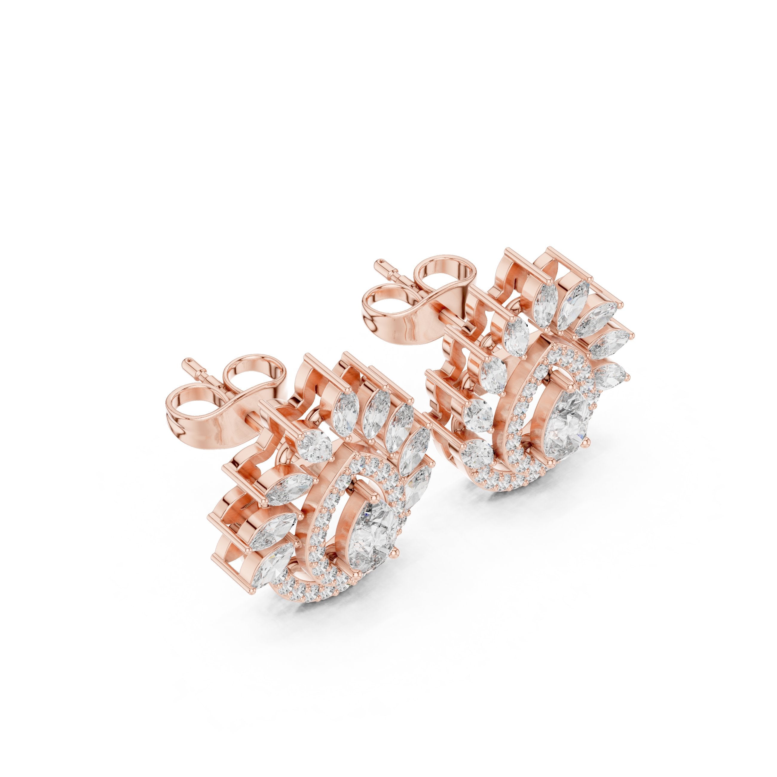 Radiant Halo Shepherd Hook Diamond Earrings in Rose Gold - VYKA Diamonds