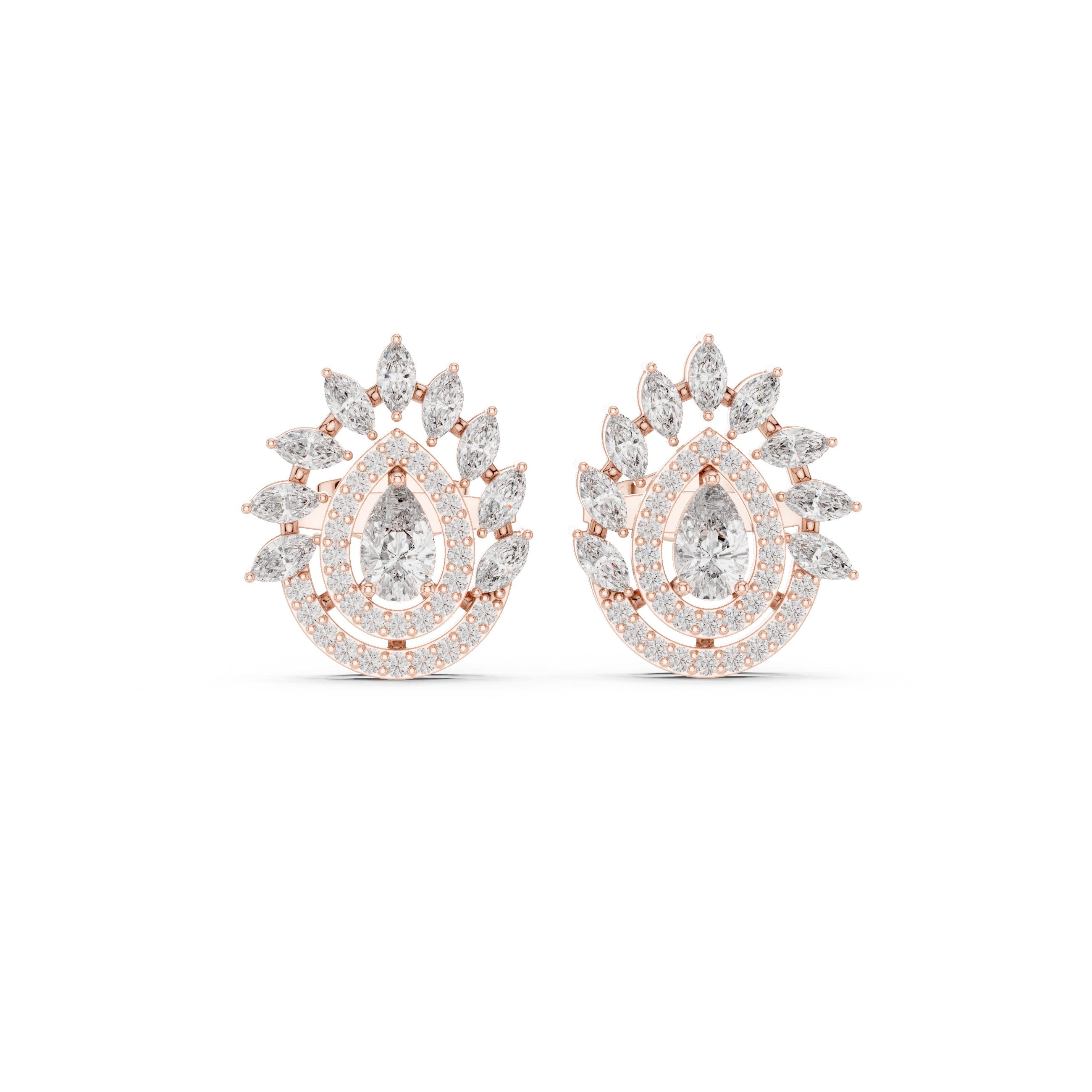 Radiant Halo Shepherd Hook Diamond Earrings in Rose Gold - VYKA Diamonds