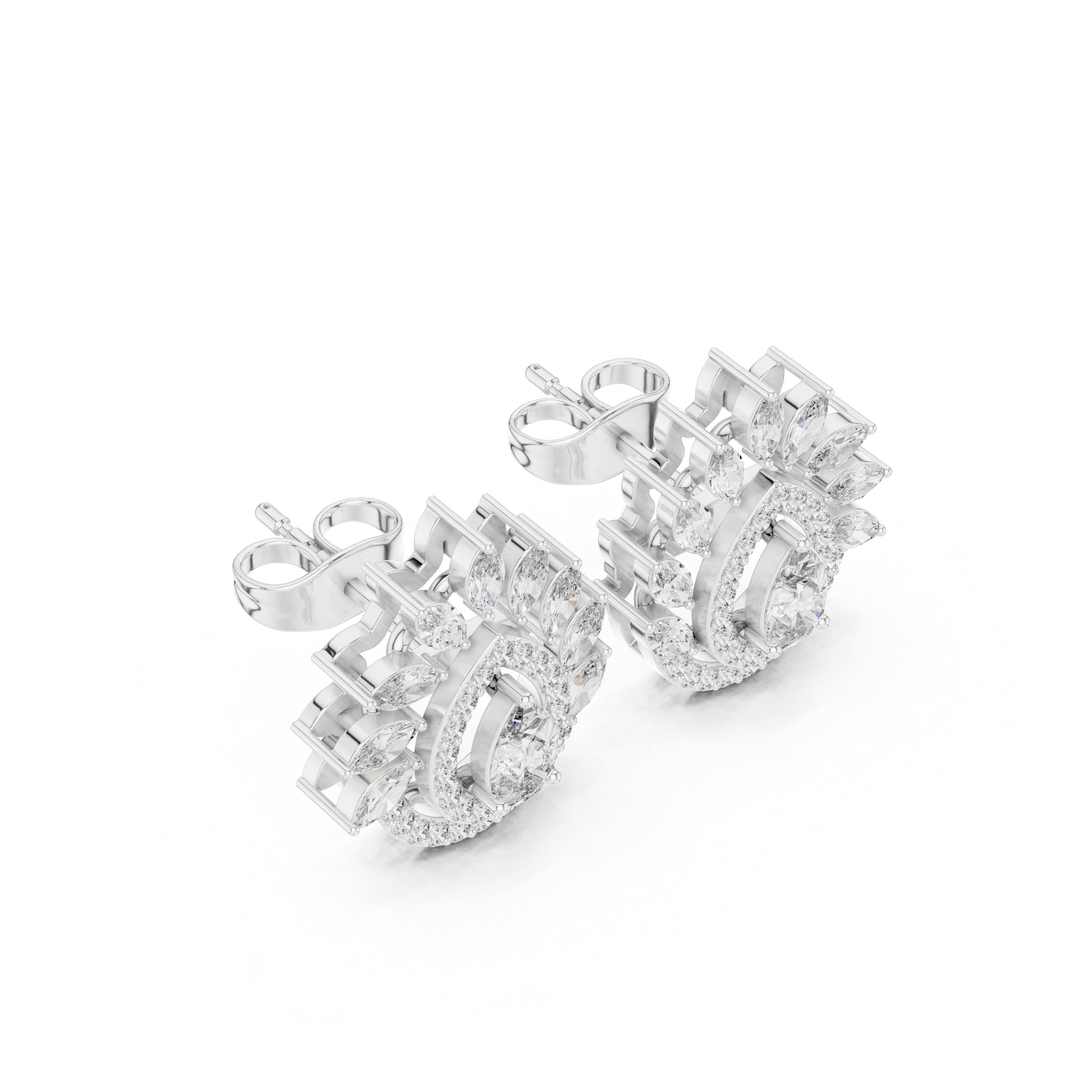 Radiant Halo Shepherd Hook Diamond Earrings in White Gold - VYKA Diamonds