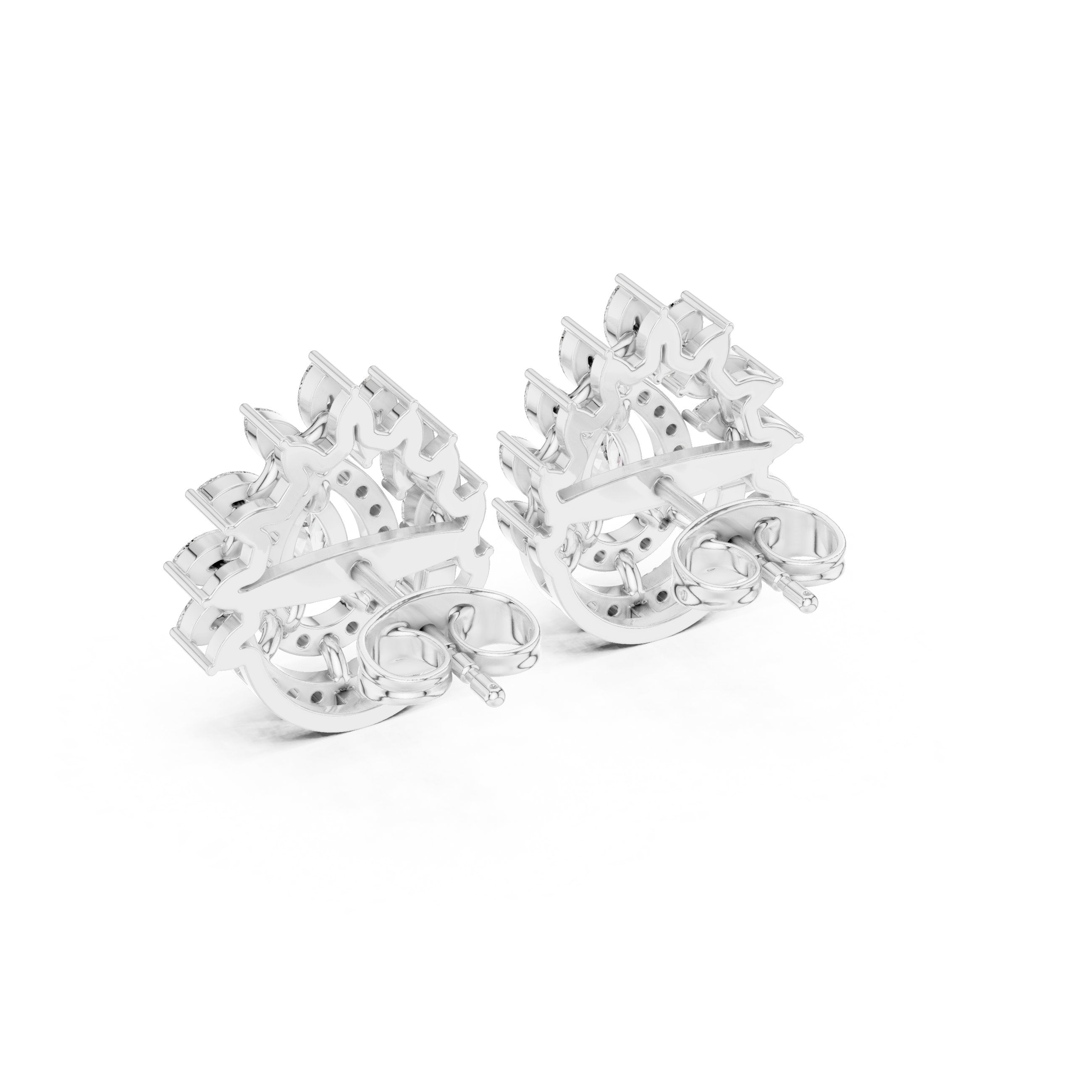Radiant Halo Shepherd Hook Diamond Earrings in White Gold - VYKA Diamonds