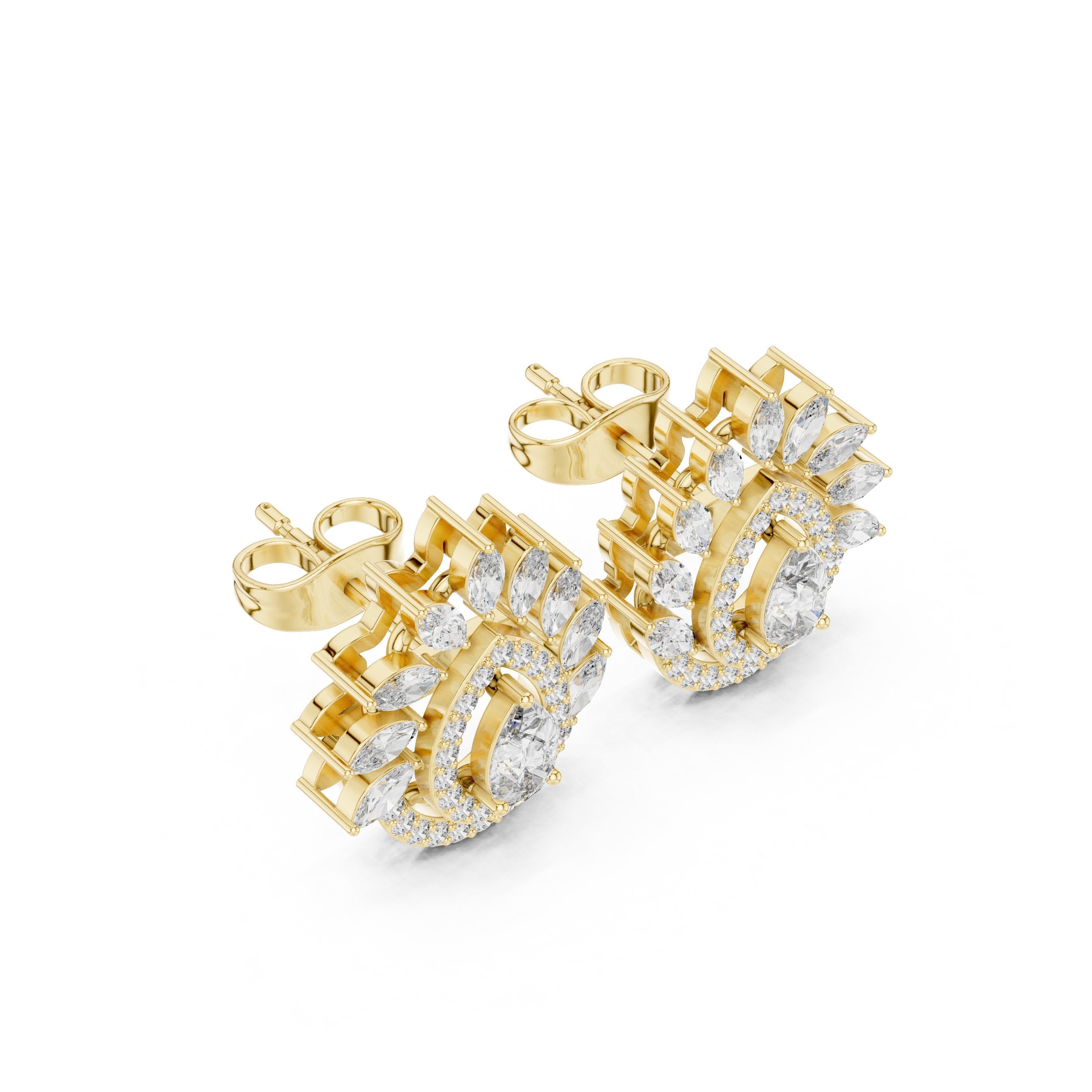 Radiant Halo Shepherd Hook Diamond Earrings in Yellow Gold - VYKA Diamonds