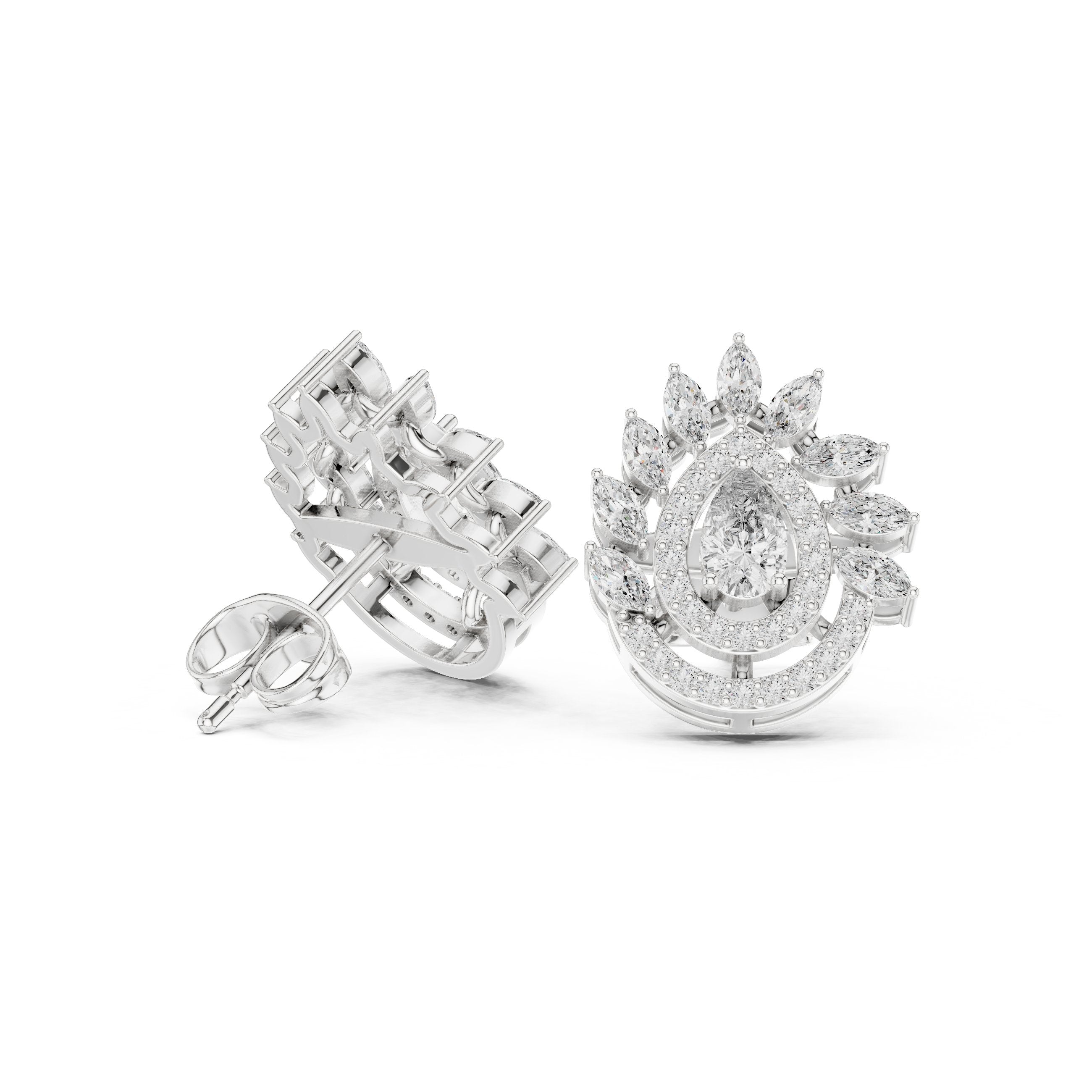 Radiant Halo Shepherd Hook Diamond Earrings in White Gold - VYKA Diamonds