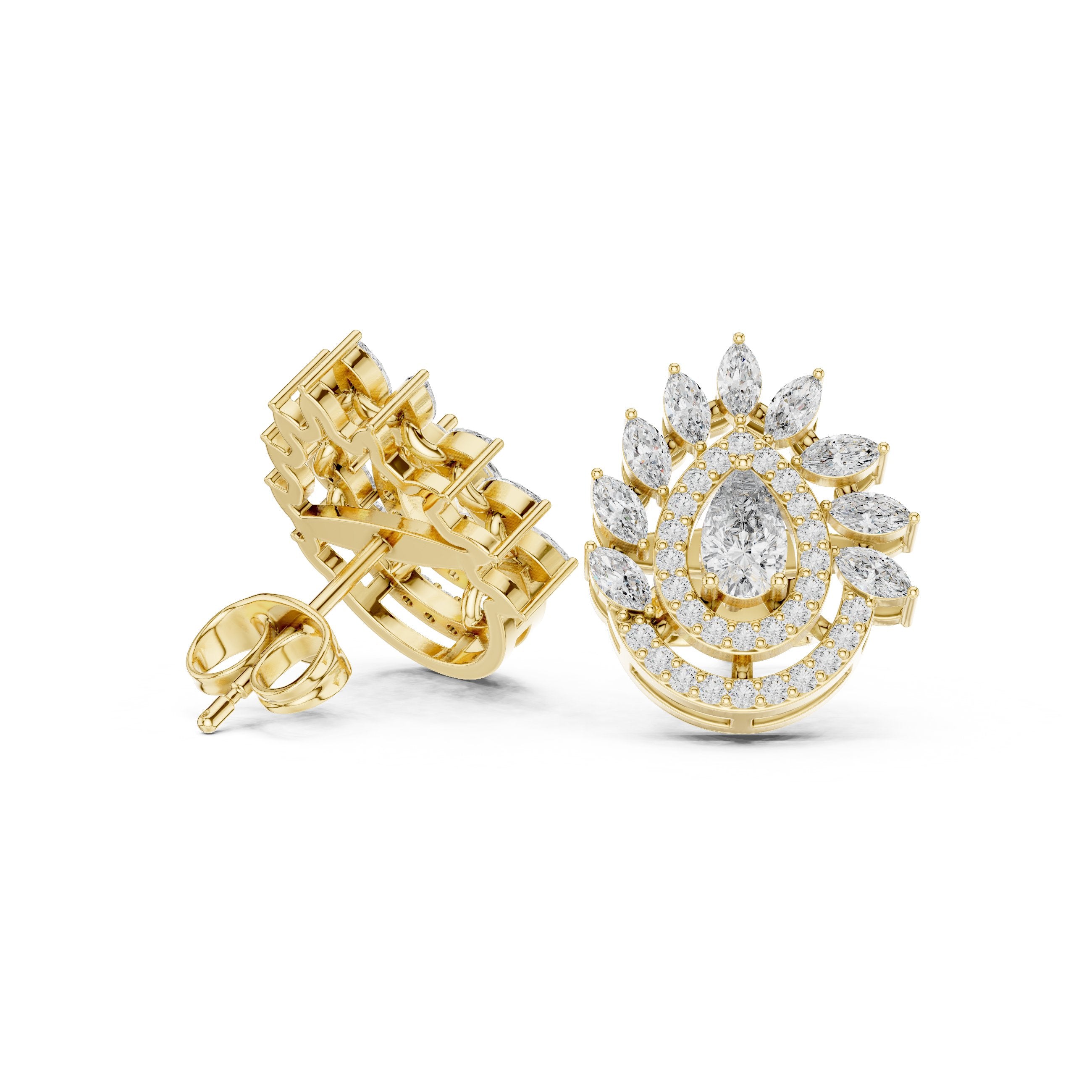 Radiant Halo Shepherd Hook Diamond Earrings in Yellow Gold - VYKA Diamonds