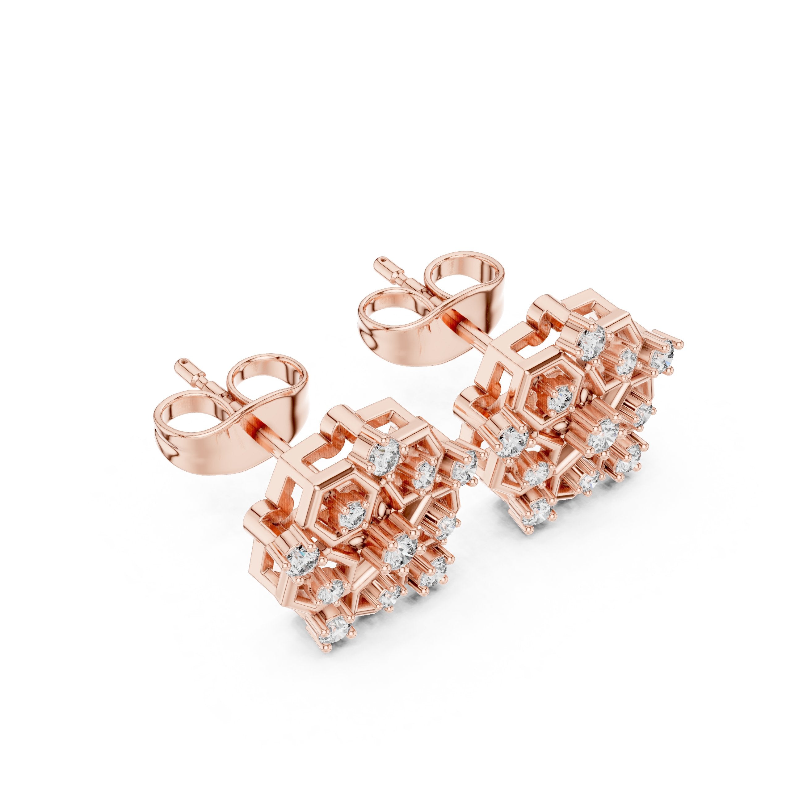 Cushion Halo Bail Diamond Stud Earrings in Rose Gold - VYKA Diamonds