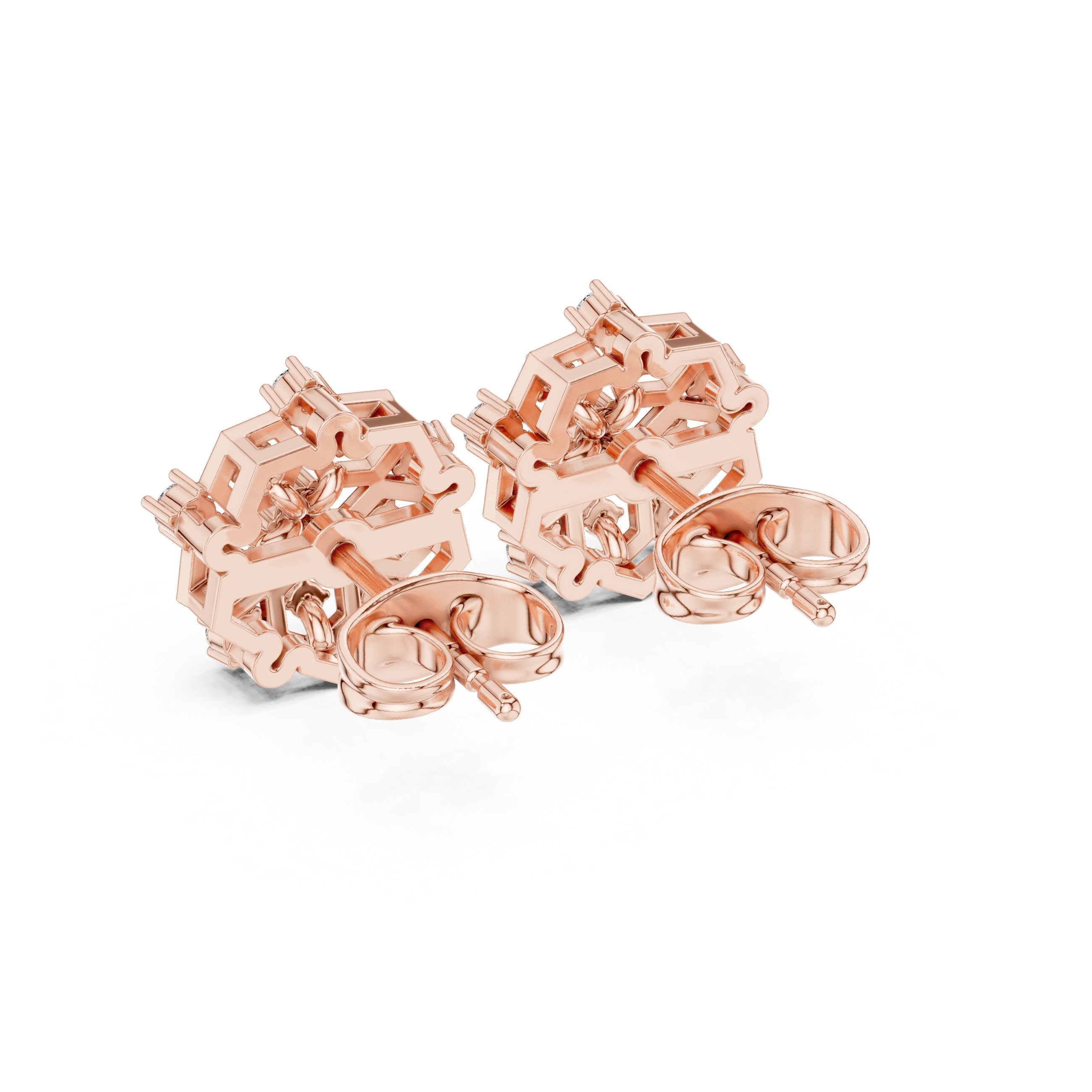 Cushion Halo Bail Diamond Stud Earrings in Rose Gold - VYKA Diamonds